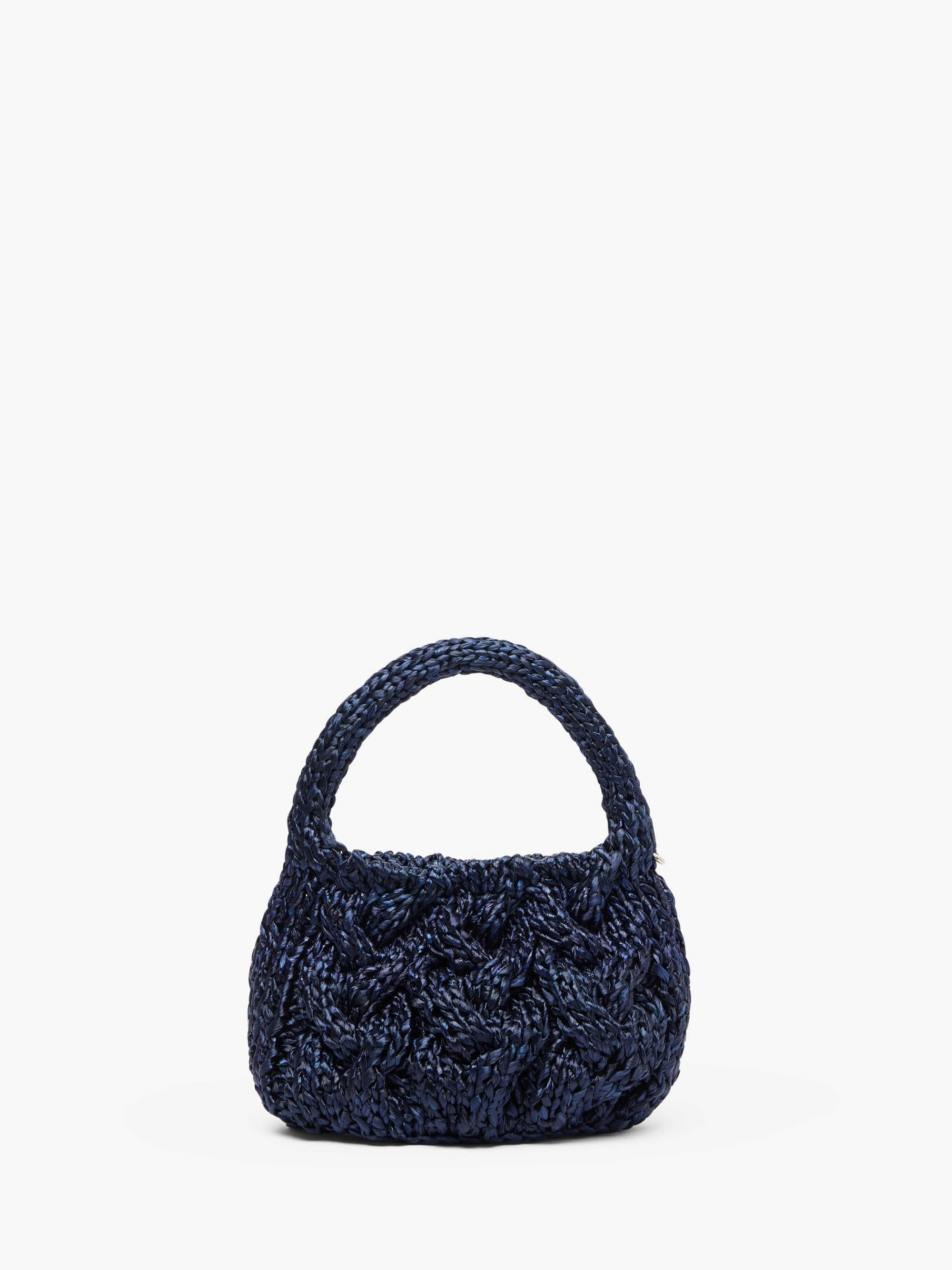 SMALL CABLE KNIT BAG - RAFFIA TOP HANDLE BAG