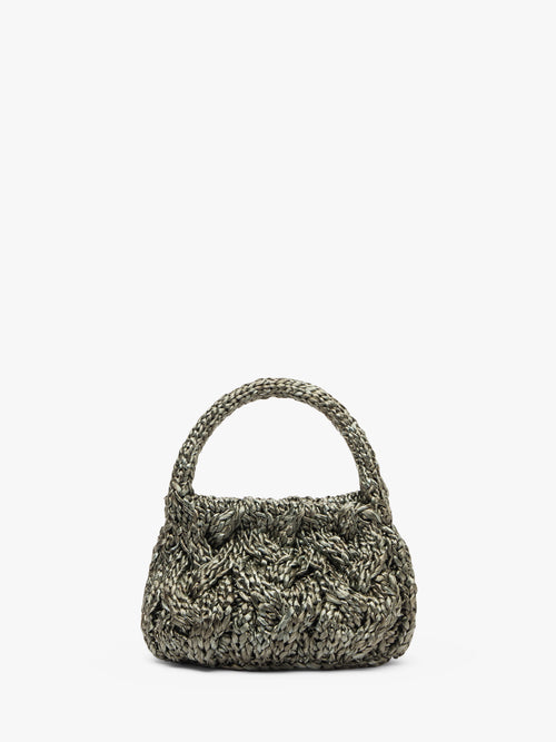 SMALL CABLE KNIT BAG - RAFFIA TOP HANDLE BAG