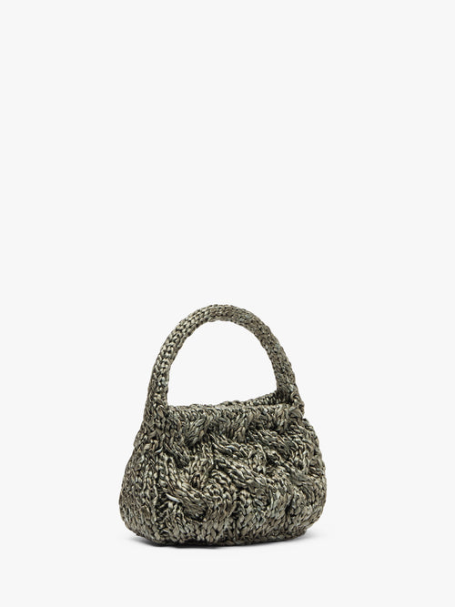 SMALL CABLE KNIT BAG - RAFFIA TOP HANDLE BAG