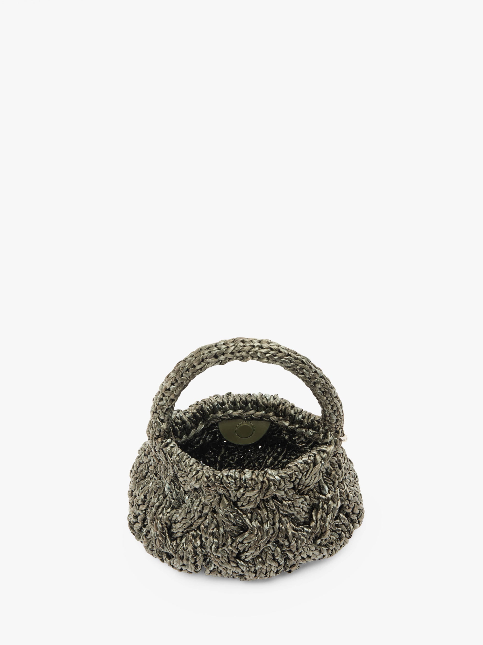 SMALL CABLE KNIT BAG - RAFFIA TOP HANDLE BAG