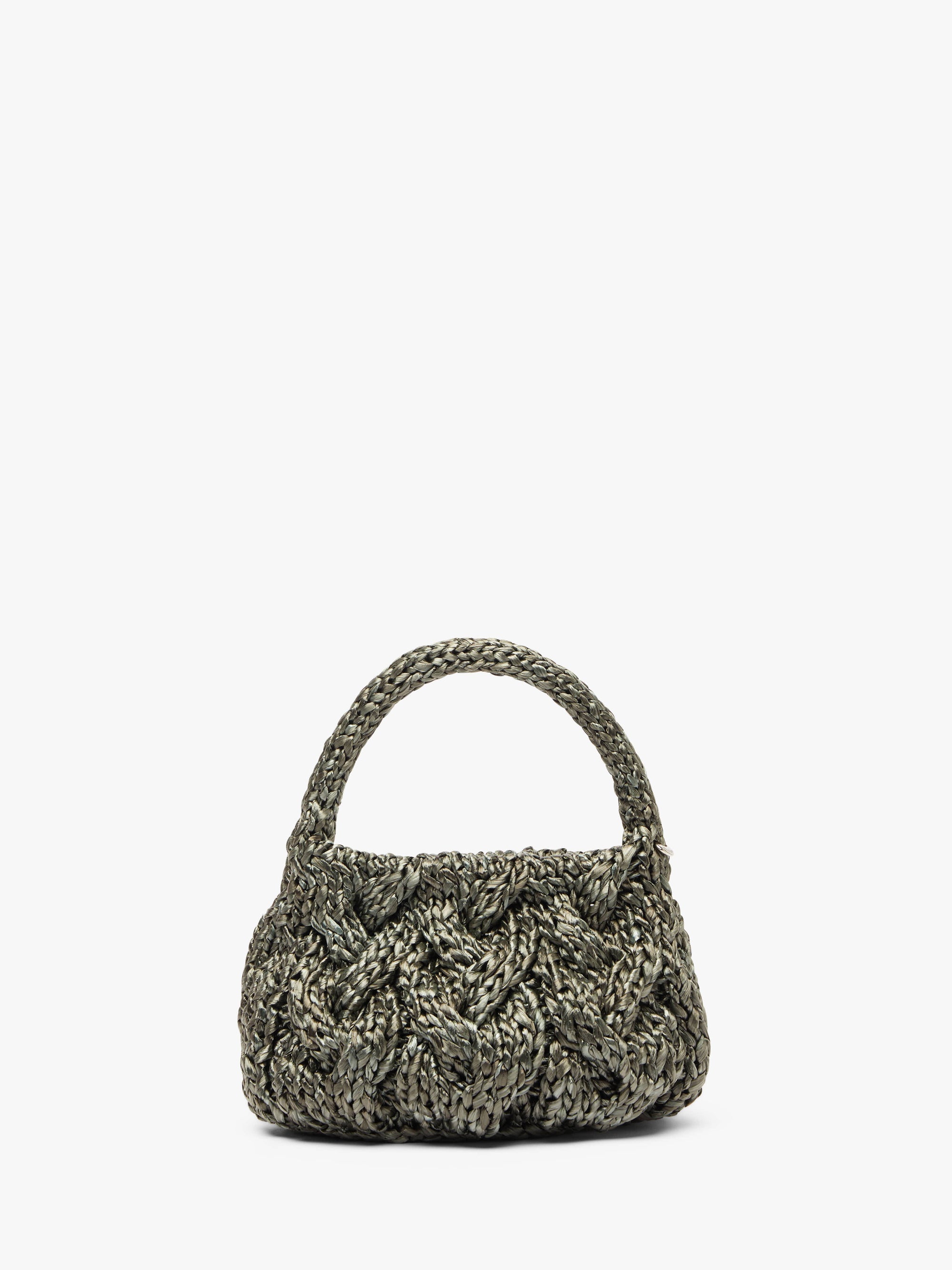 SMALL CABLE KNIT BAG - RAFFIA TOP HANDLE BAG