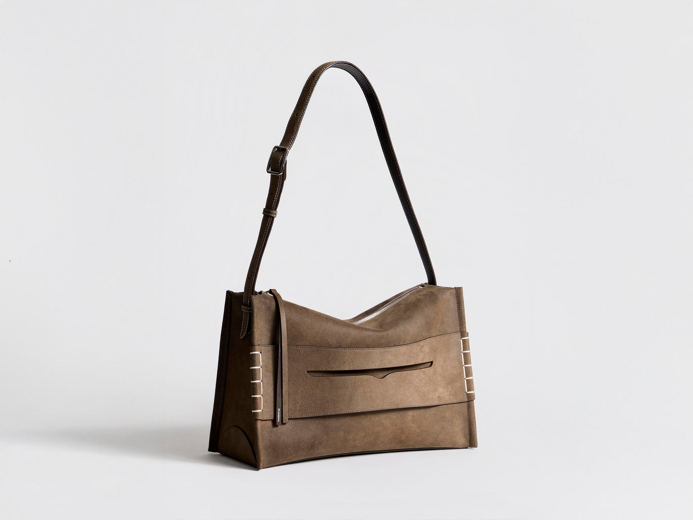 MESSENGER LOAFER BAG IN DARK TAUPE WAXED SUEDE