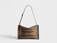 MESSENGER LOAFER BAG IN DARK TAUPE WAXED SUEDE
