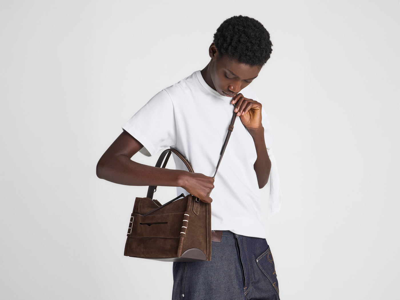 MEDIUM LOAFER BAG IN BROWN SUEDE