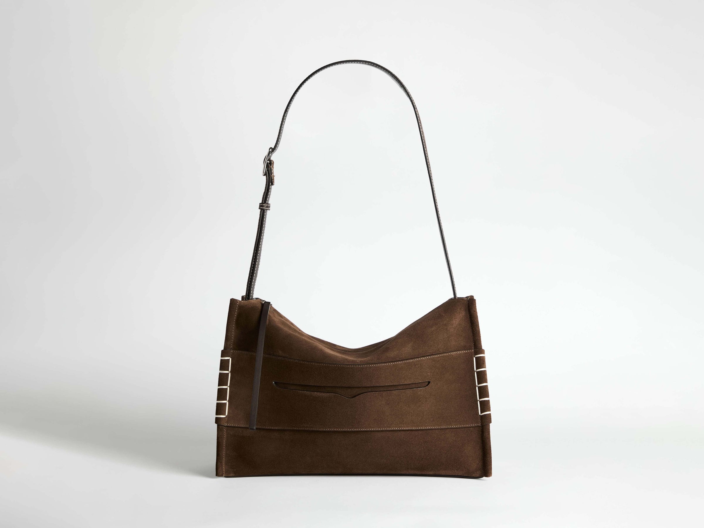 MESSENGER LOAFER BAG IN CHOCOLATE BROWN SUEDE