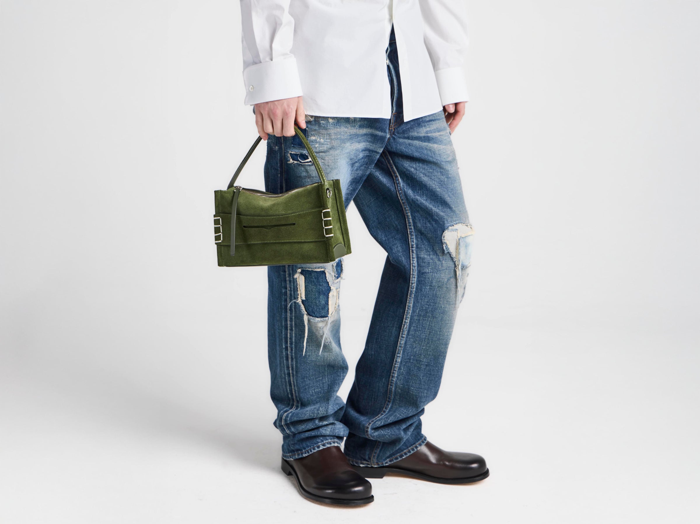 SMALL LOAFER BAG IN KHAKI SUEDE