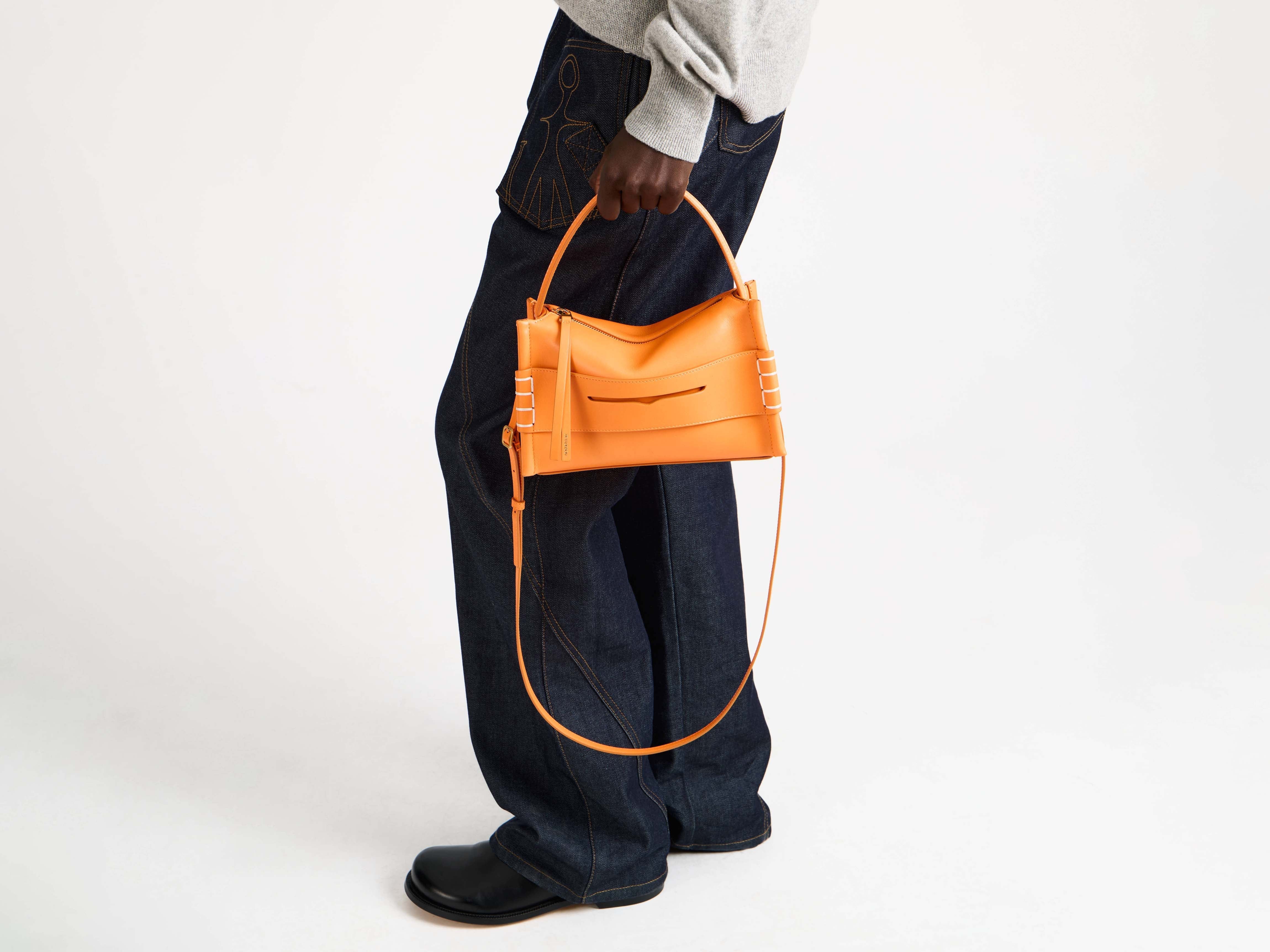 SMALL LOAFER BAG IN BRIGHT ORANGE LEATHER in BRIGHT ORANGE