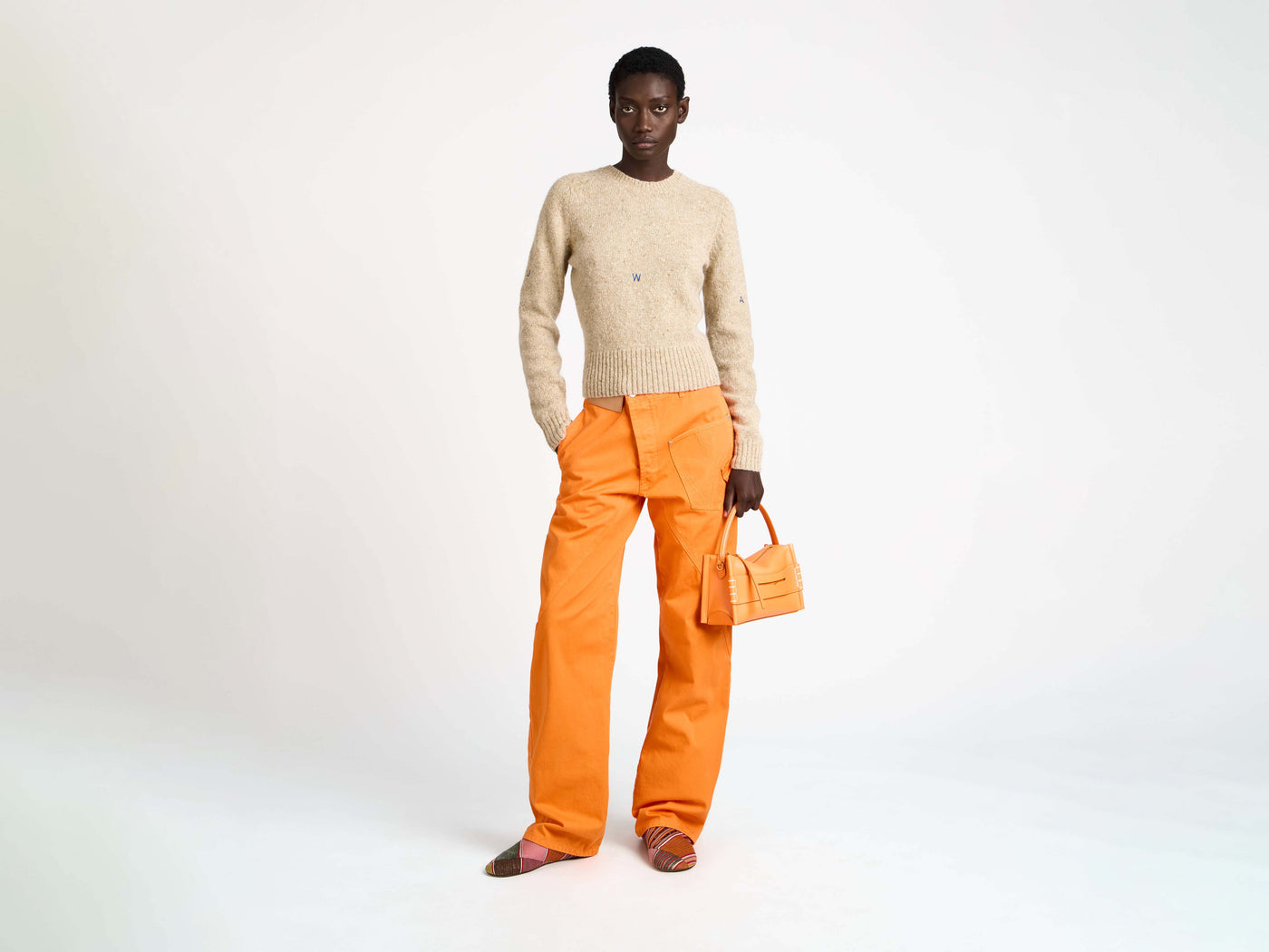 small loafer bag bright orange Model Front 3