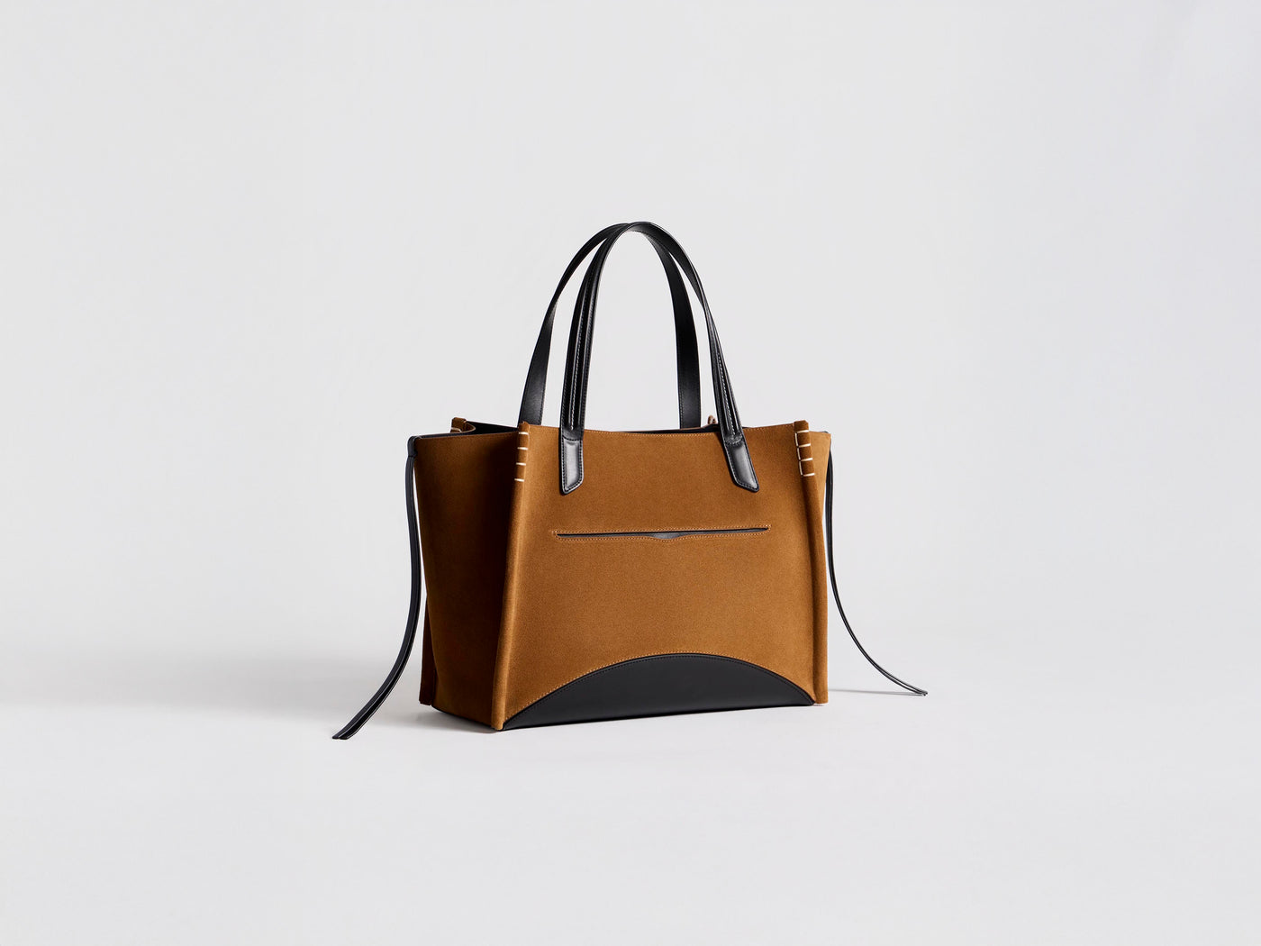 LOAFER CABAS BAG IN CARAMEL SUEDE & BLACK LEATHER