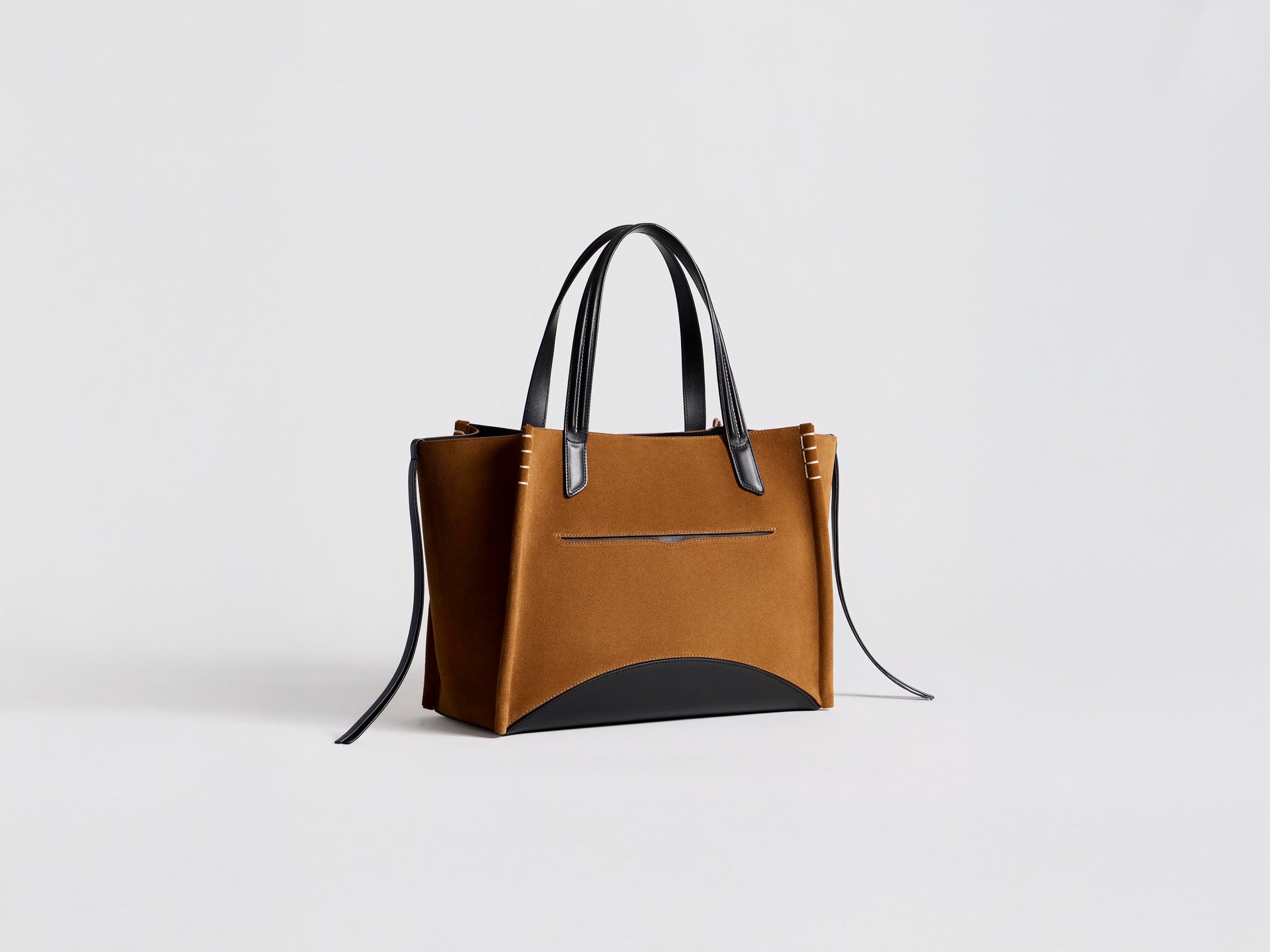 LOAFER CABAS BAG IN CARAMEL SUEDE & BLACK LEATHER