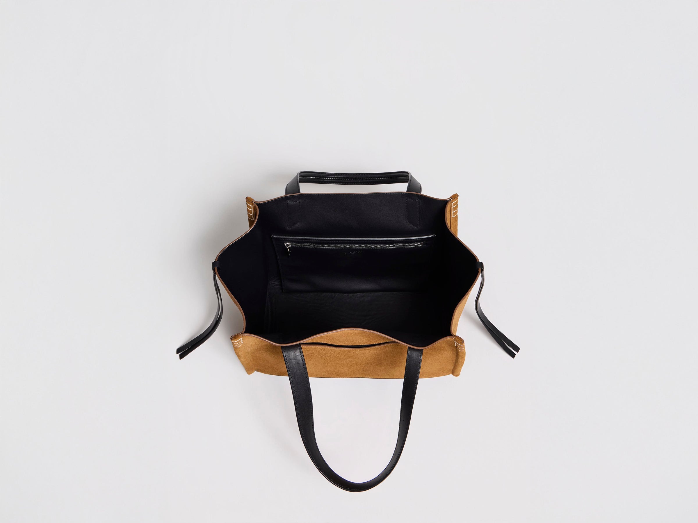 LOAFER CABAS BAG IN CARAMEL SUEDE & BLACK LEATHER