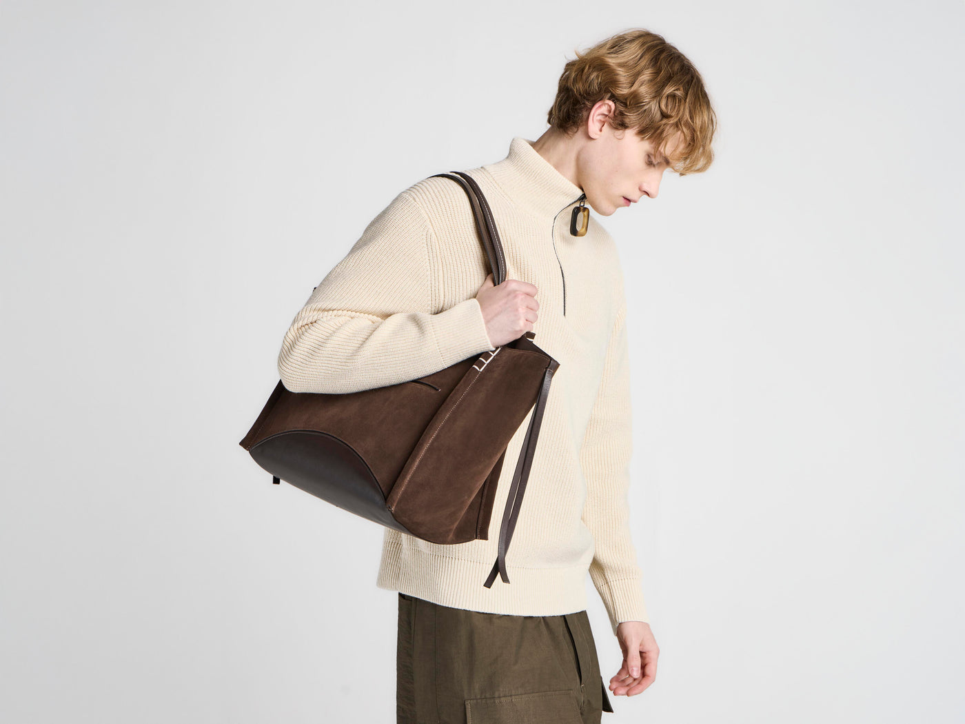 LOAFER CABAS BAG IN BROWN SUEDE