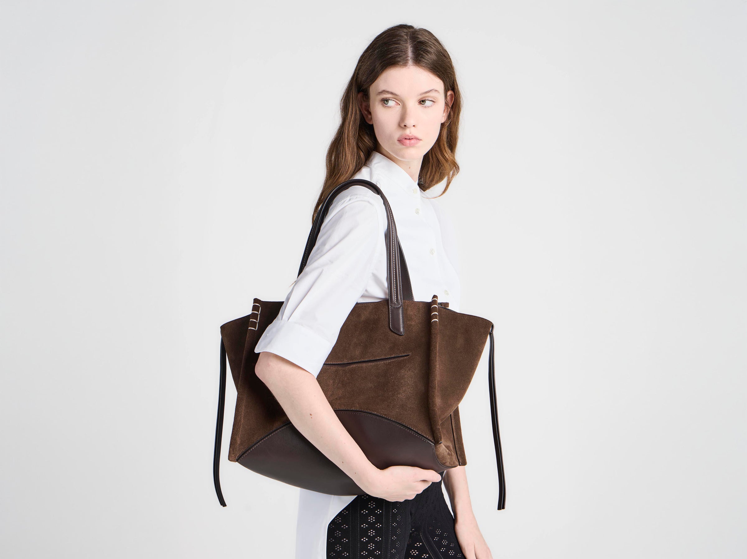 LOAFER CABAS BAG IN BROWN SUEDE