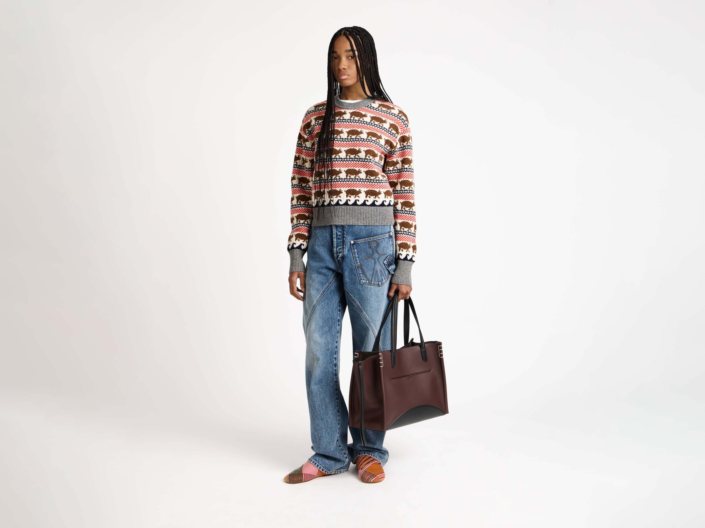 loafer cabas burgundy black Model Front 3