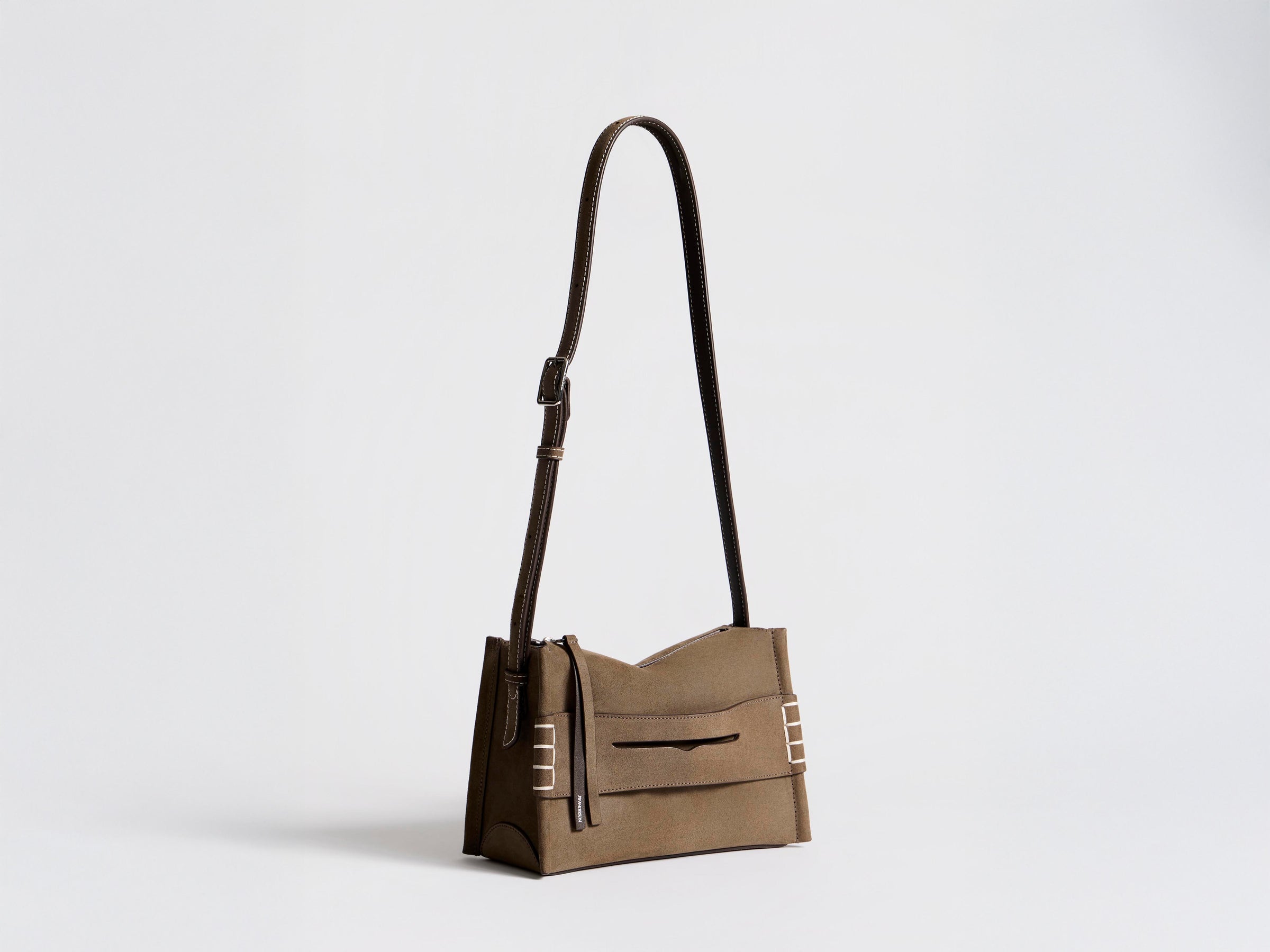 SMALL MESSENGER LOAFER BAG IN DARK TAUPE LEATHER