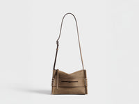 SMALL MESSENGER LOAFER BAG IN DARK TAUPE LEATHER