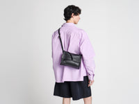 SMALL MESSENGER LOAFER BAG IN BLACK LEATHER