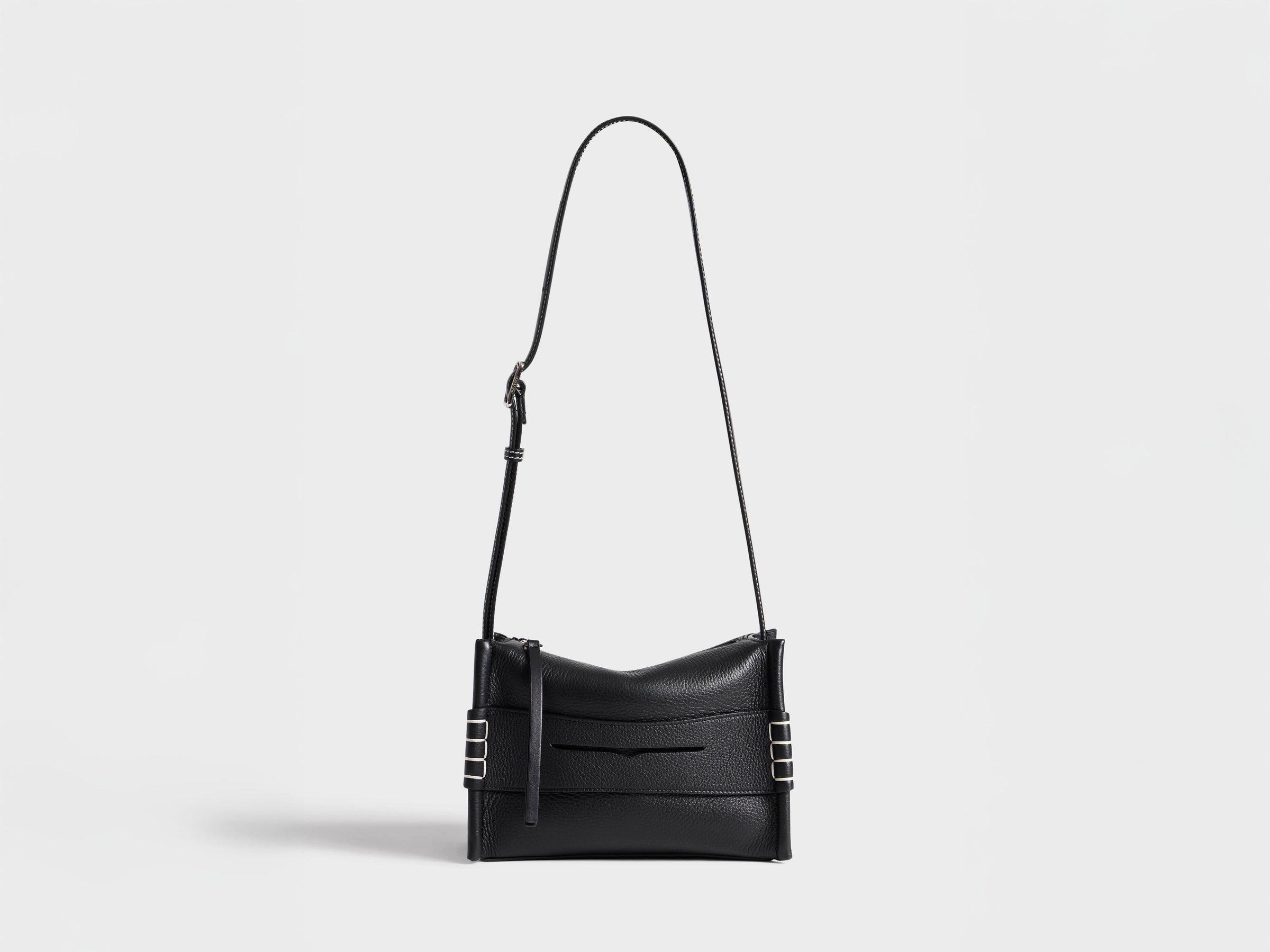 SMALL MESSENGER LOAFER BAG IN BLACK LEATHER