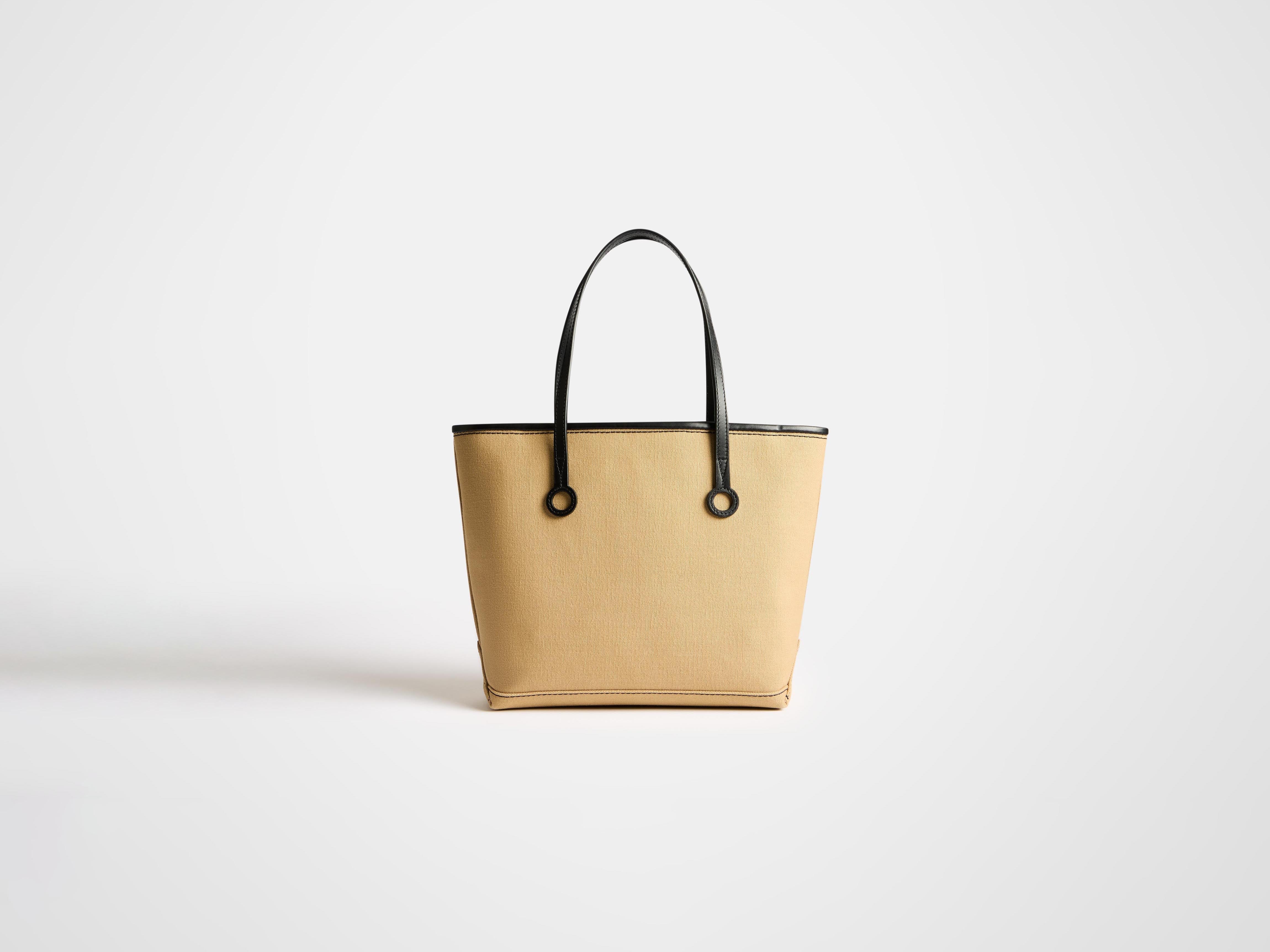 SMALL ANCHOR CANVAS & LEATHER TOTE IN BEIGE in BEIGE/BLACK
