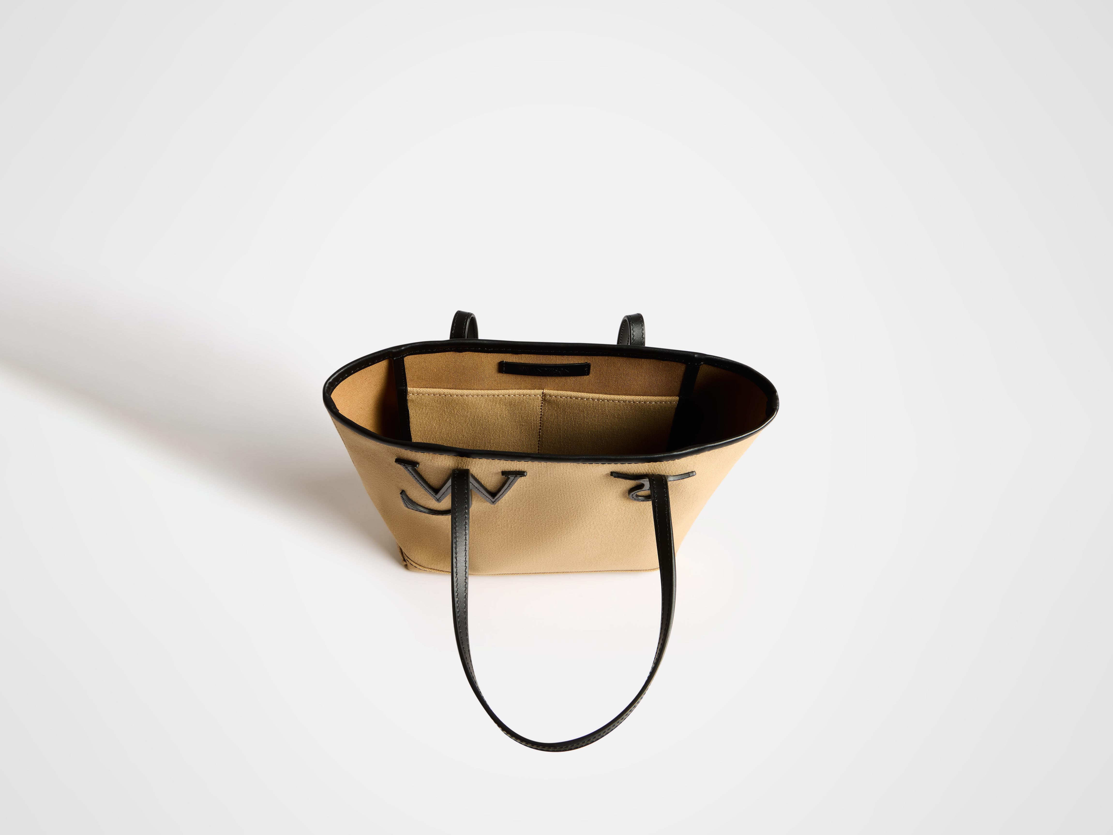 SMALL ANCHOR CANVAS & LEATHER TOTE IN BEIGE in BEIGE/BLACK