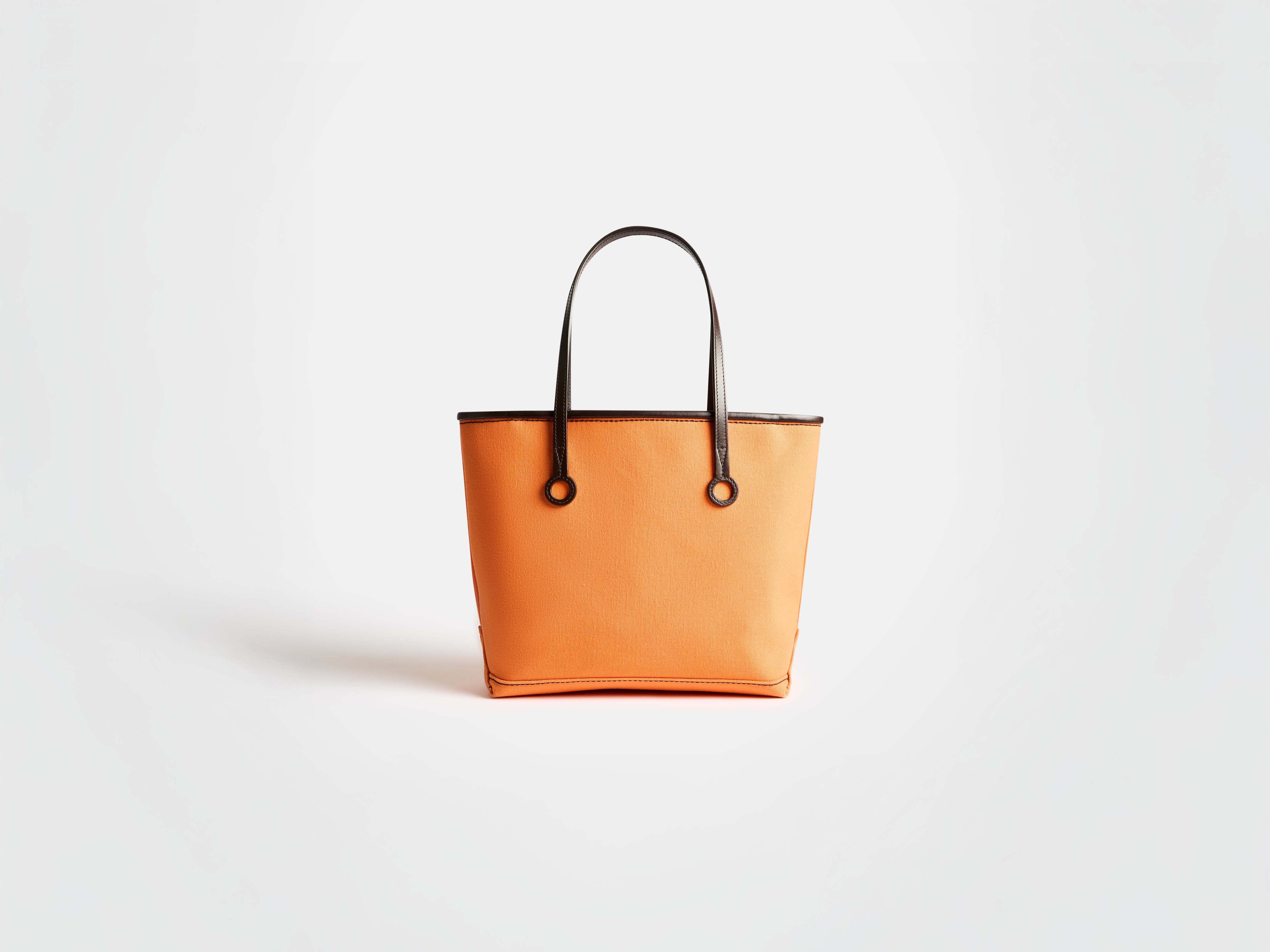 SMALL ANCHOR CANVAS & LEATHER TOTE IN ORANGE in ORANGE/BROWN