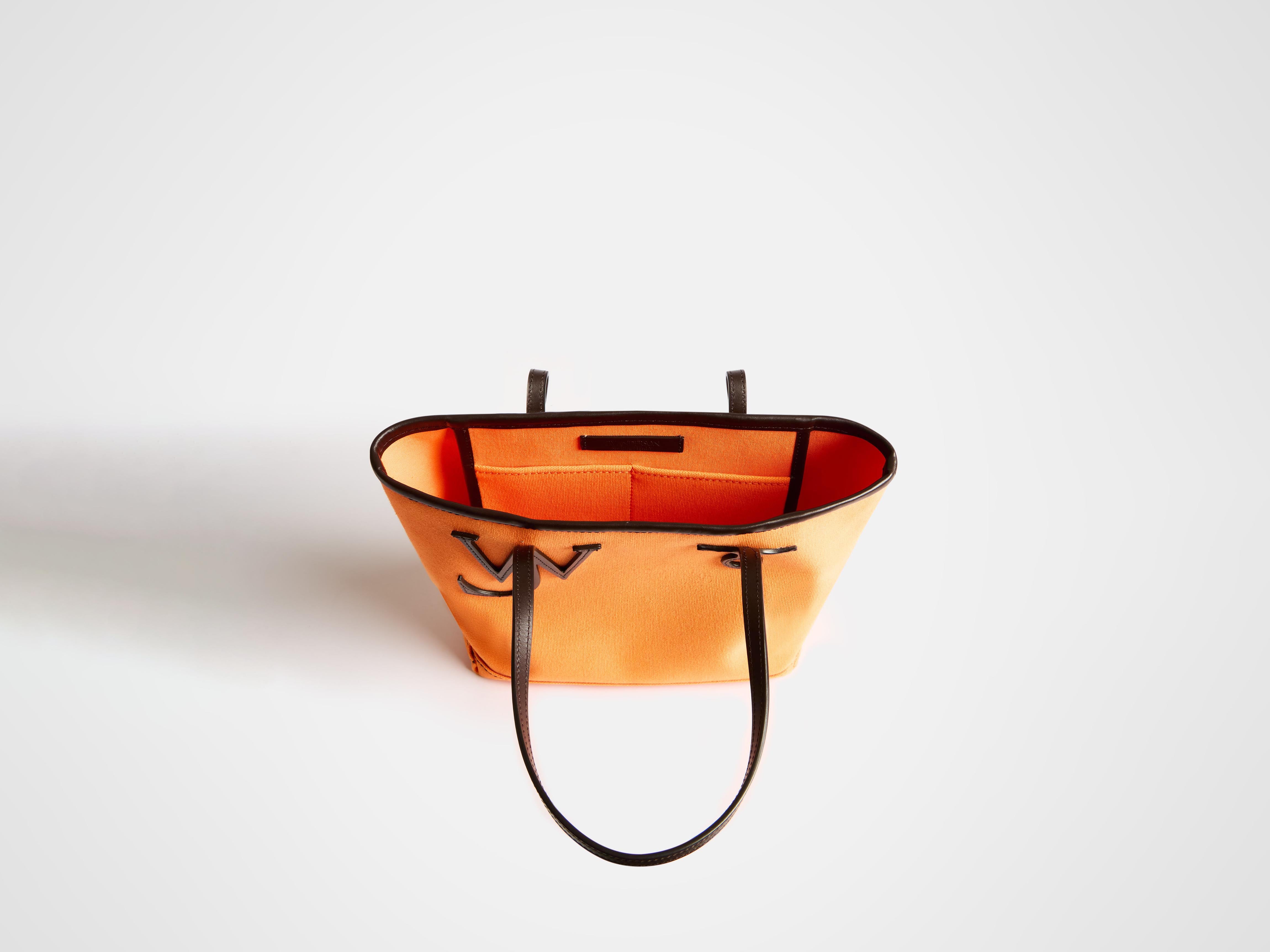 SMALL ANCHOR CANVAS & LEATHER TOTE IN ORANGE in ORANGE/BROWN