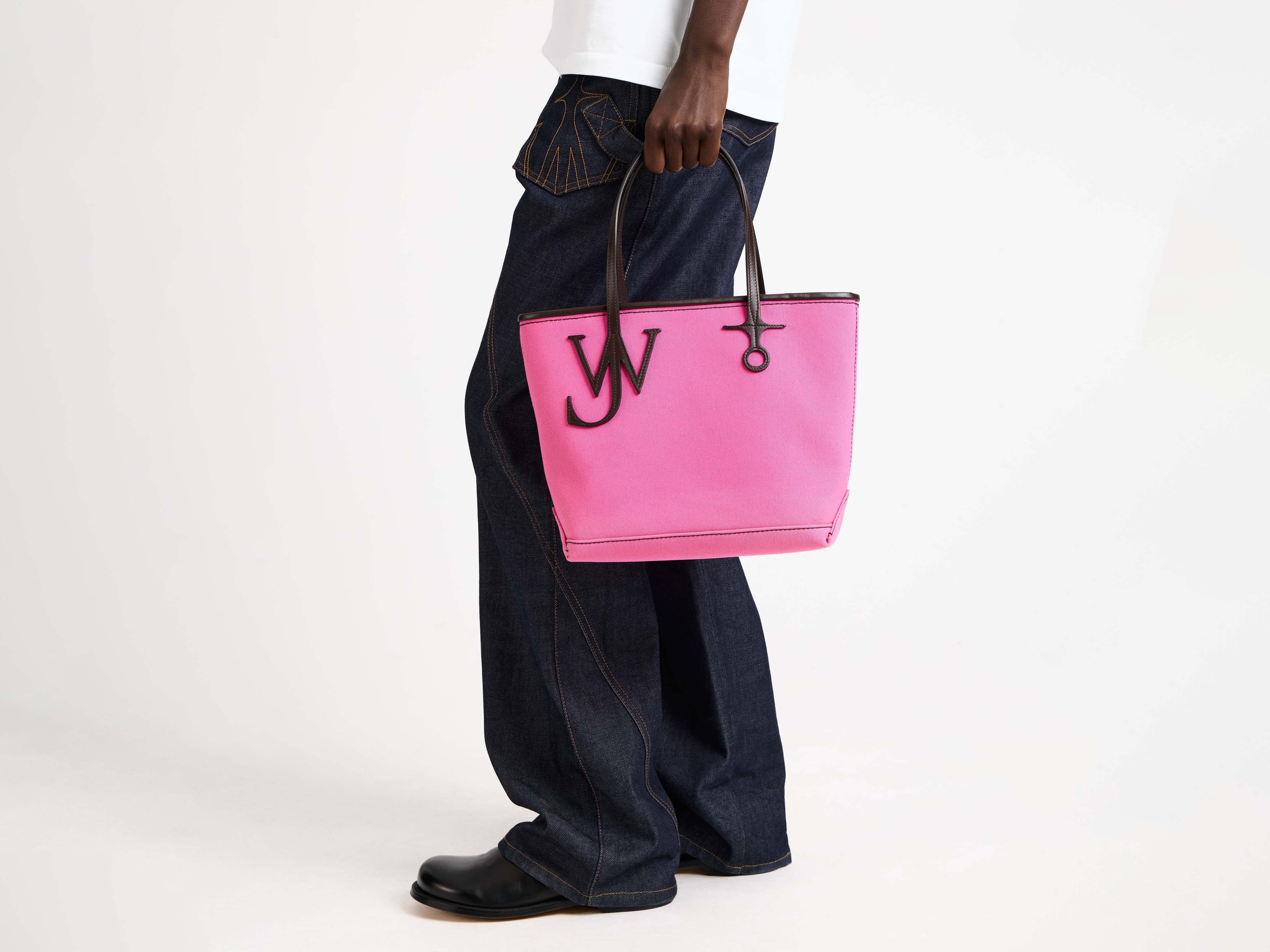 SMALL ANCHOR CANVAS & LEATHER TOTE IN PINK in PINK/BROWN