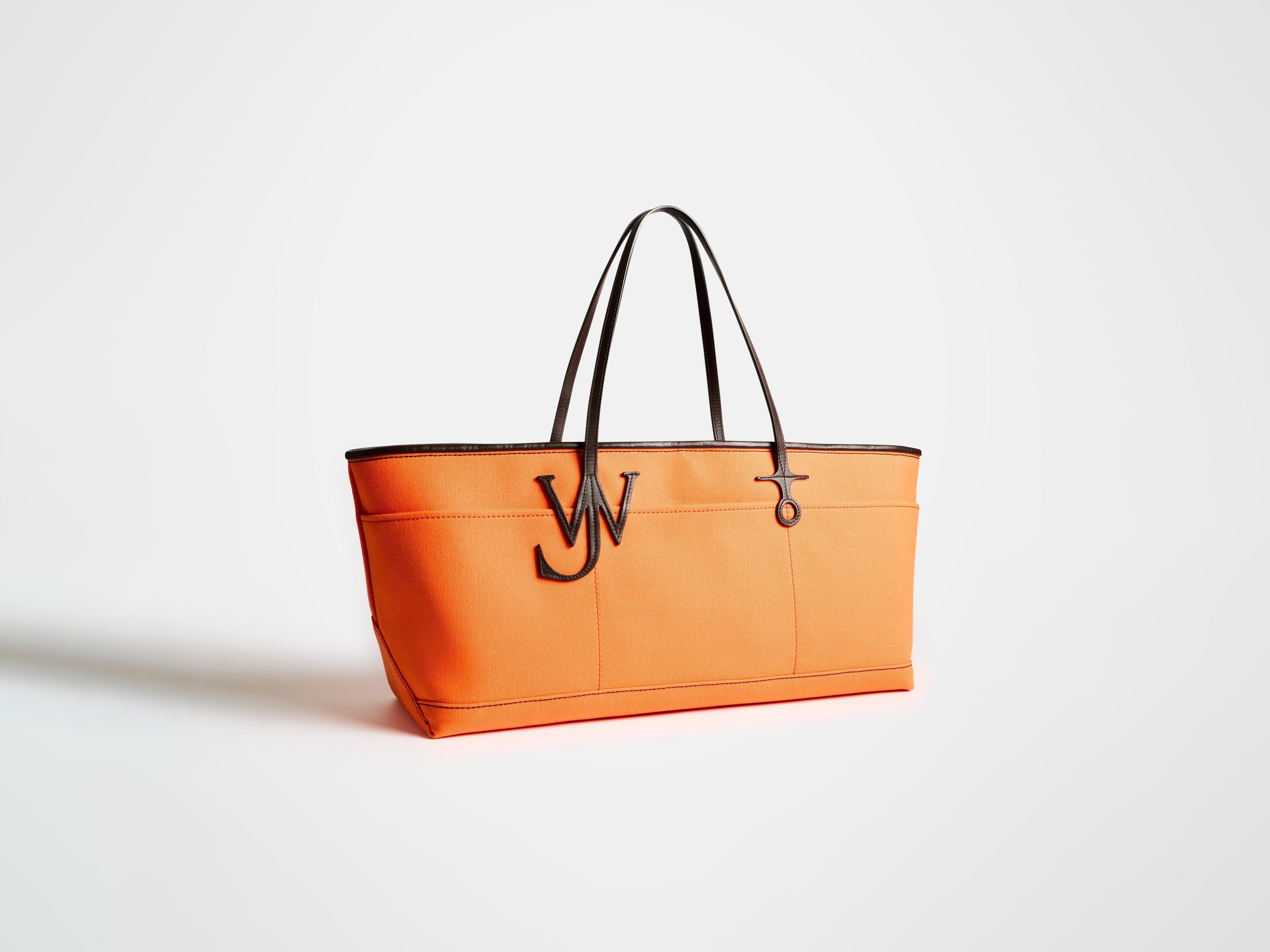 STRETCH ANCHOR CANVAS & LEATHER TOTE IN ORANGE in ORANGE/BROWN