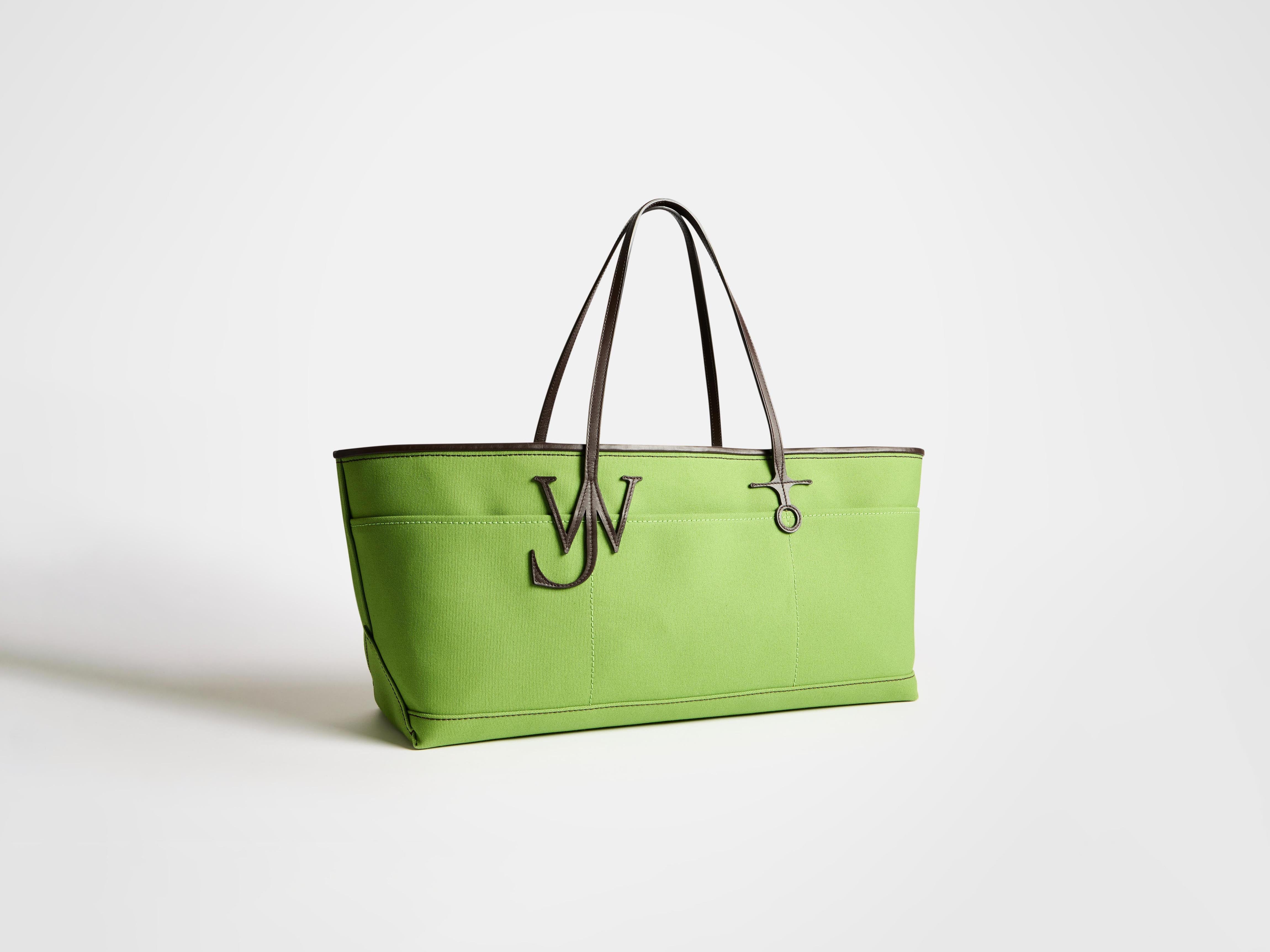 STRETCH ANCHOR CANVAS & LEATHER TOTE IN GREEN in GREEN/BROWN