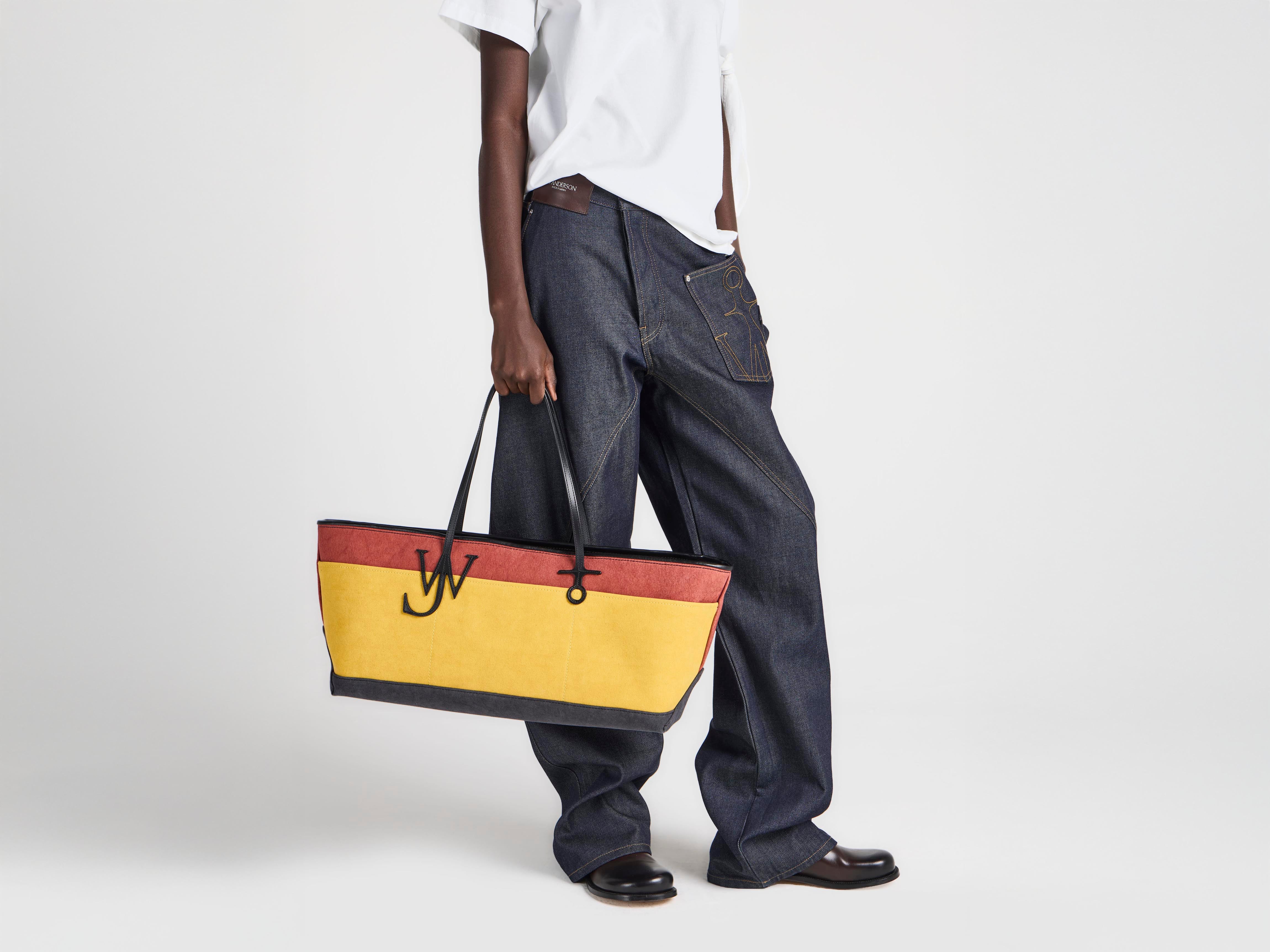 STRETCH ANCHOR CANVAS & LEATHER TOTE IN RUST & MULTI in RUST/MULTI