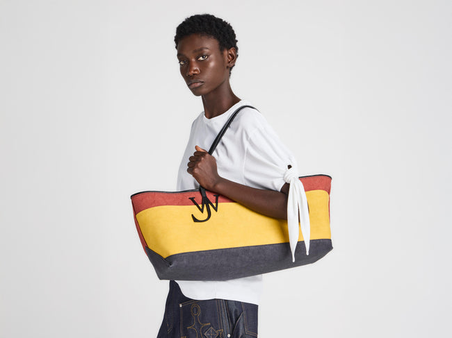 STRETCH ANCHOR CANVAS & LEATHER TOTE IN RUST & MULTI