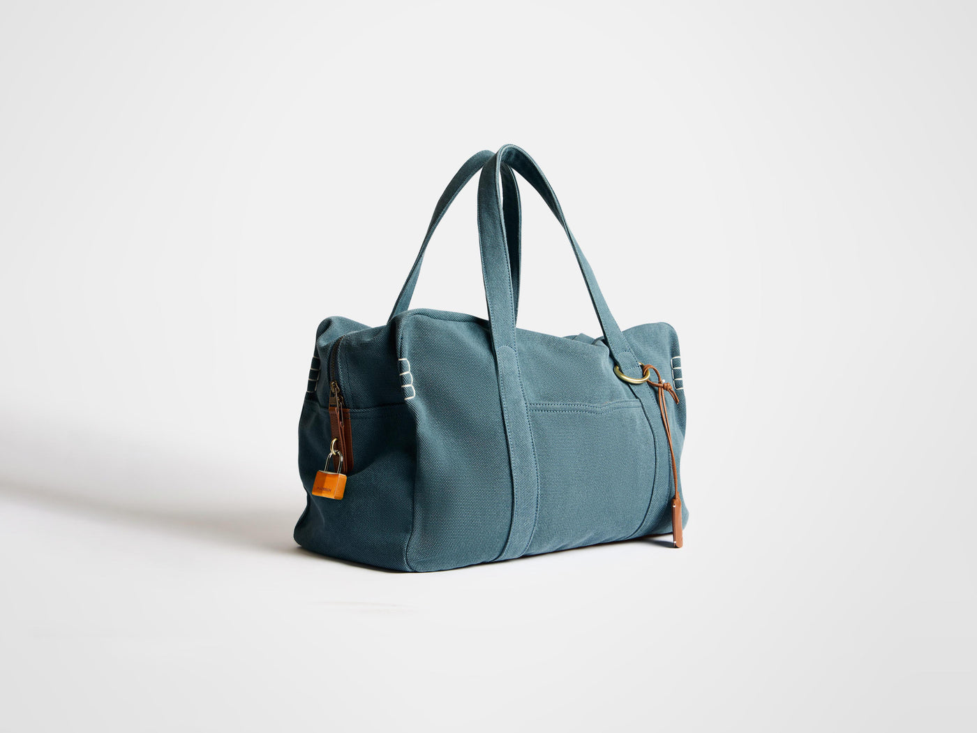 bluboon weekender overnight bag canvas genuine leather travel duffel tote WEEKENDER CANVAS TOTE BAG IN MID-BLUE in MID BLUE HB0771FA0484172O/S