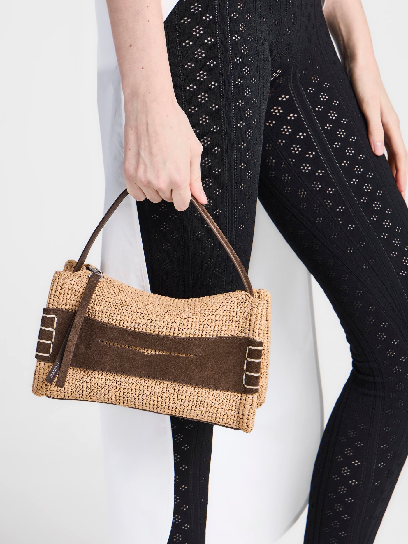 SMALL LOAFER BAG IN NATURAL & BROWN CROCHETED RAFFIA