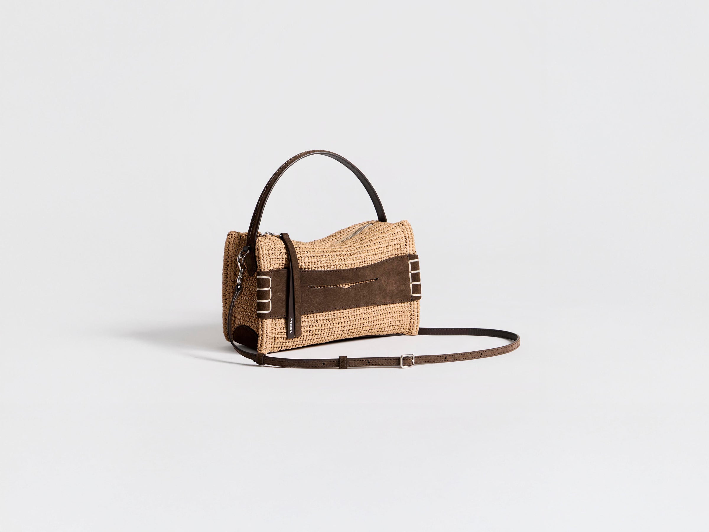 SMALL LOAFER BAG IN NATURAL & BROWN CROCHETED RAFFIA
