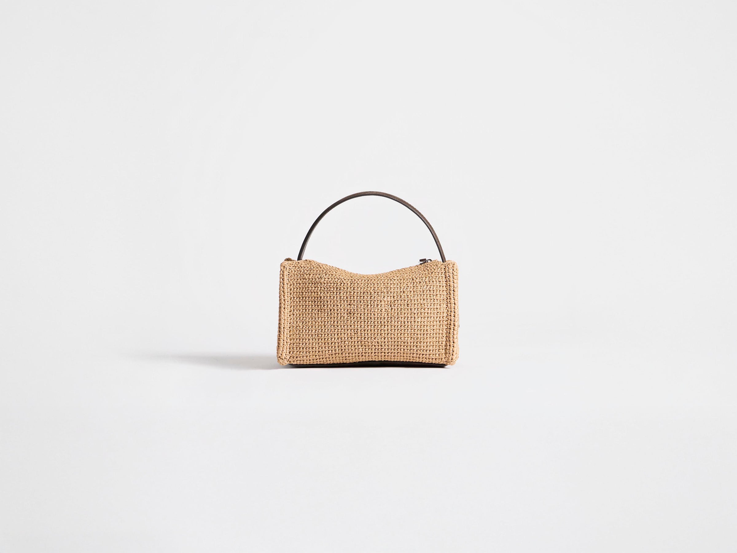 SMALL LOAFER BAG IN NATURAL & BROWN CROCHETED RAFFIA