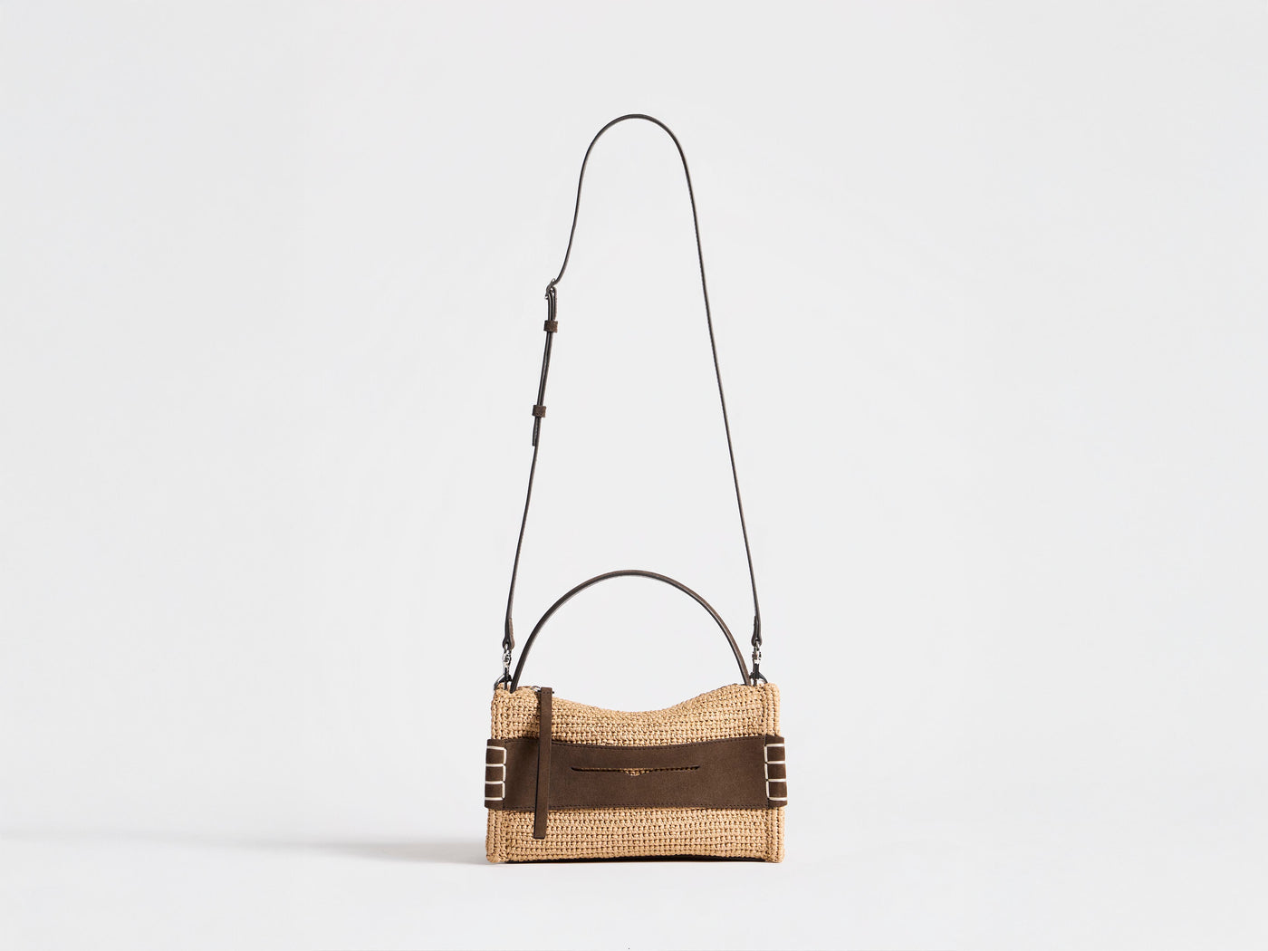 SMALL LOAFER BAG IN NATURAL & BROWN CROCHETED RAFFIA