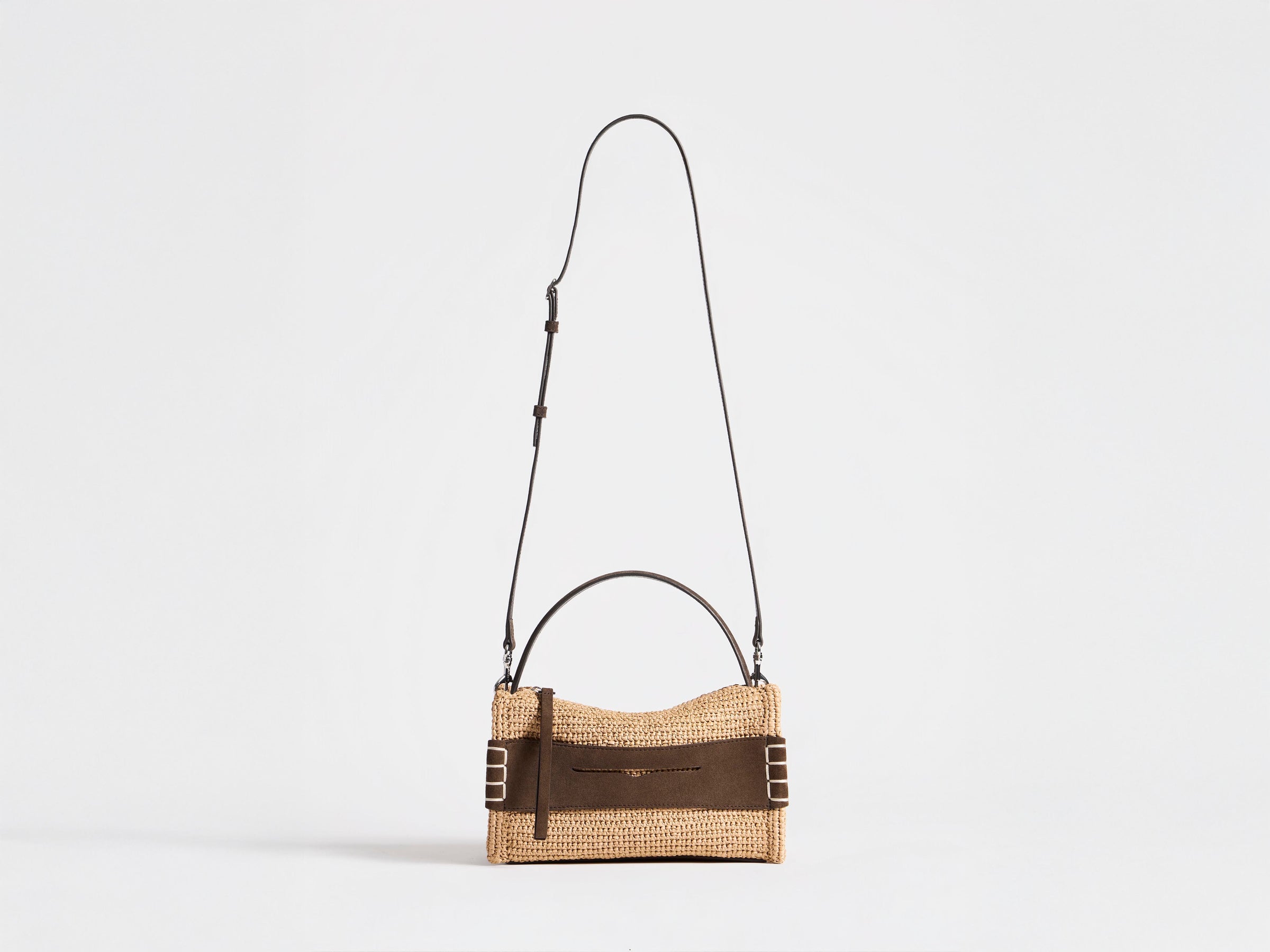 SMALL LOAFER BAG IN NATURAL & BROWN CROCHETED RAFFIA