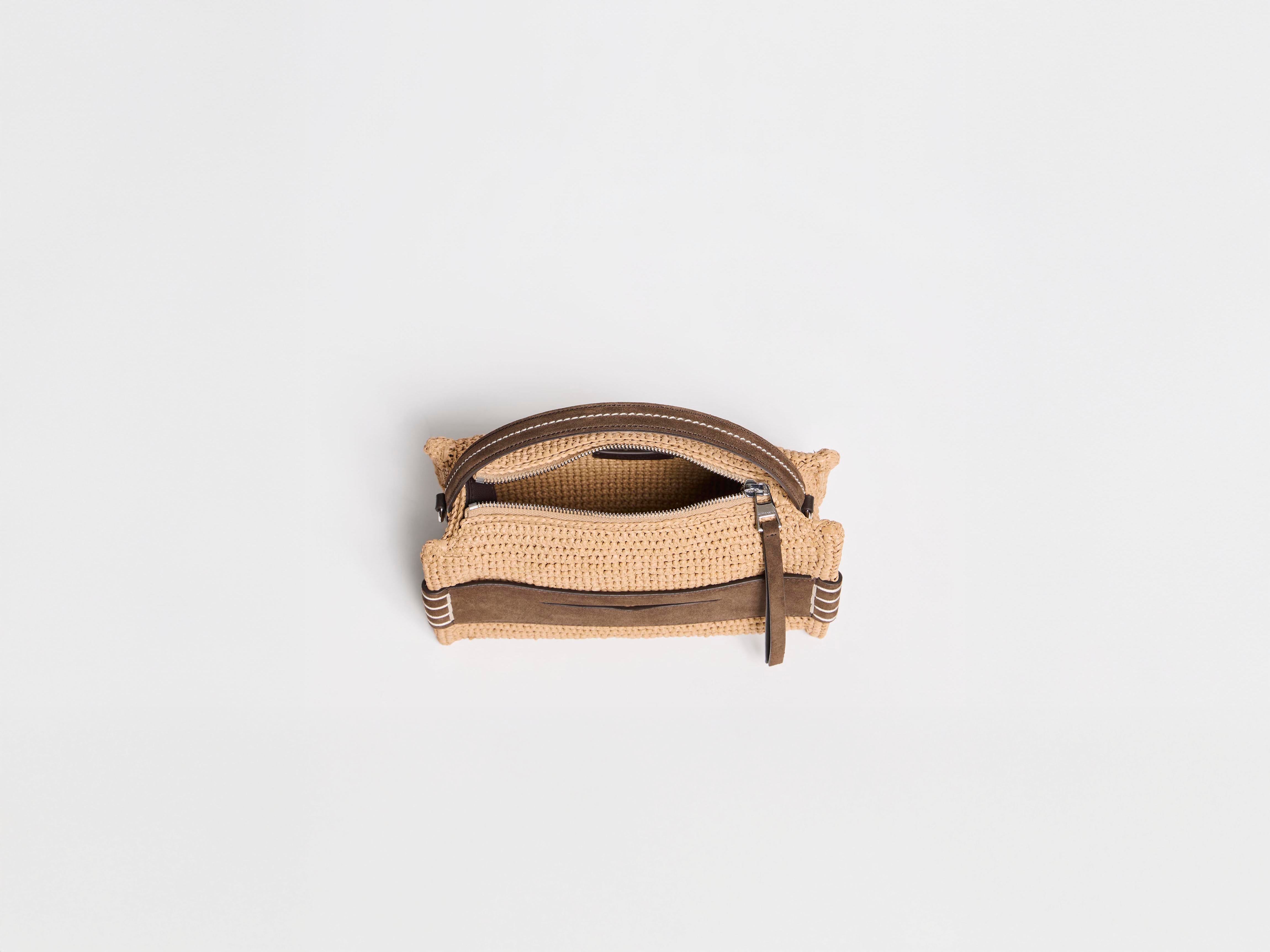 SMALL LOAFER BAG IN NATURAL & BROWN CROCHETED RAFFIA in NATURAL