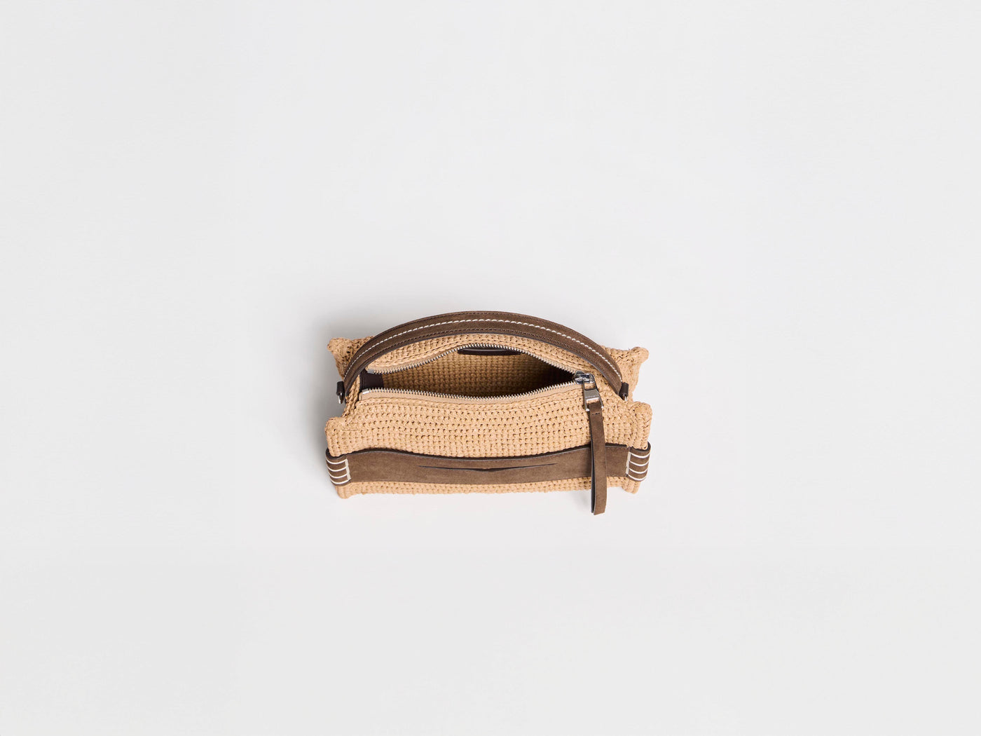 SMALL LOAFER BAG IN NATURAL & BROWN CROCHETED RAFFIA
