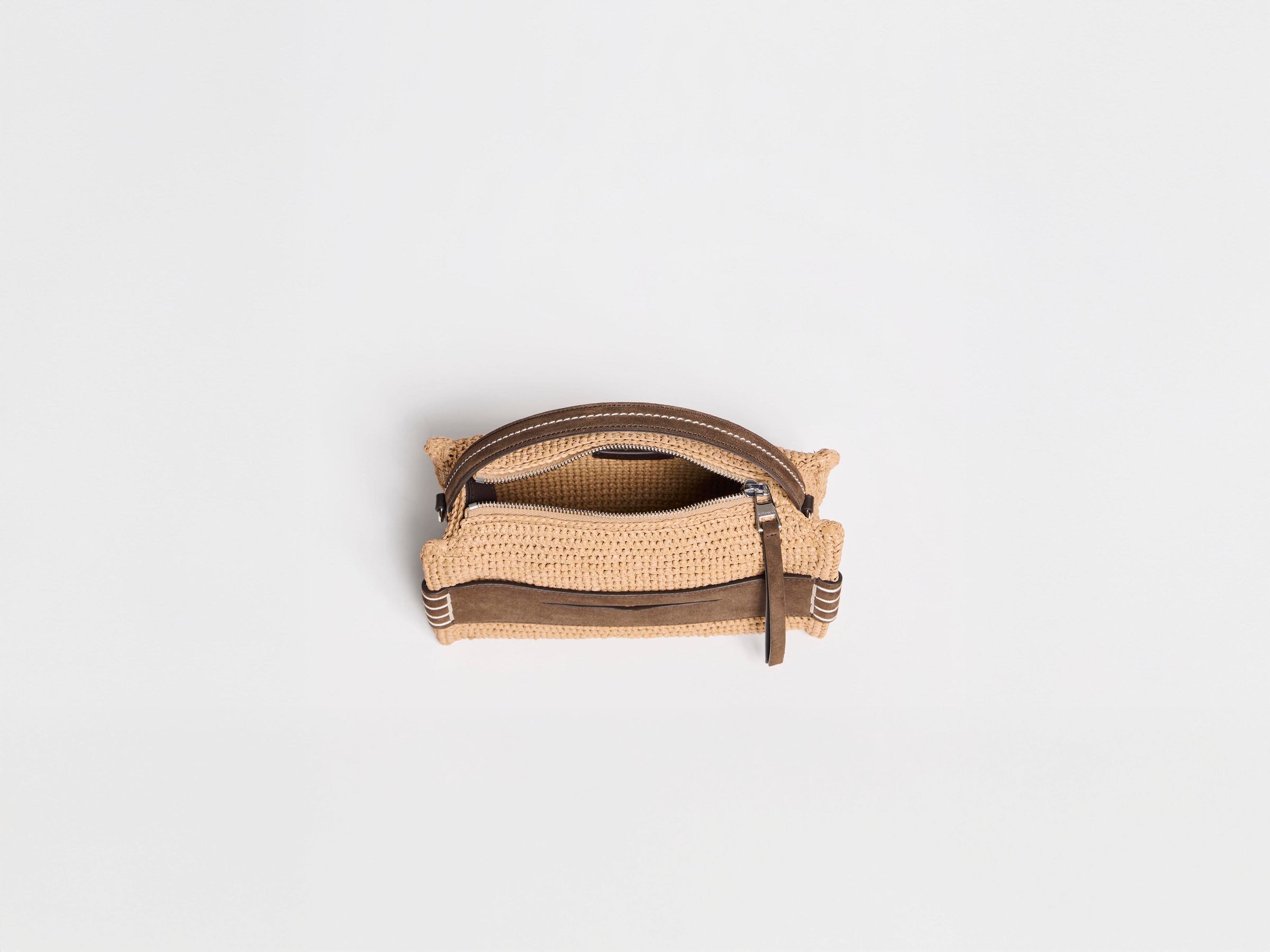 SMALL LOAFER BAG IN NATURAL & BROWN CROCHETED RAFFIA