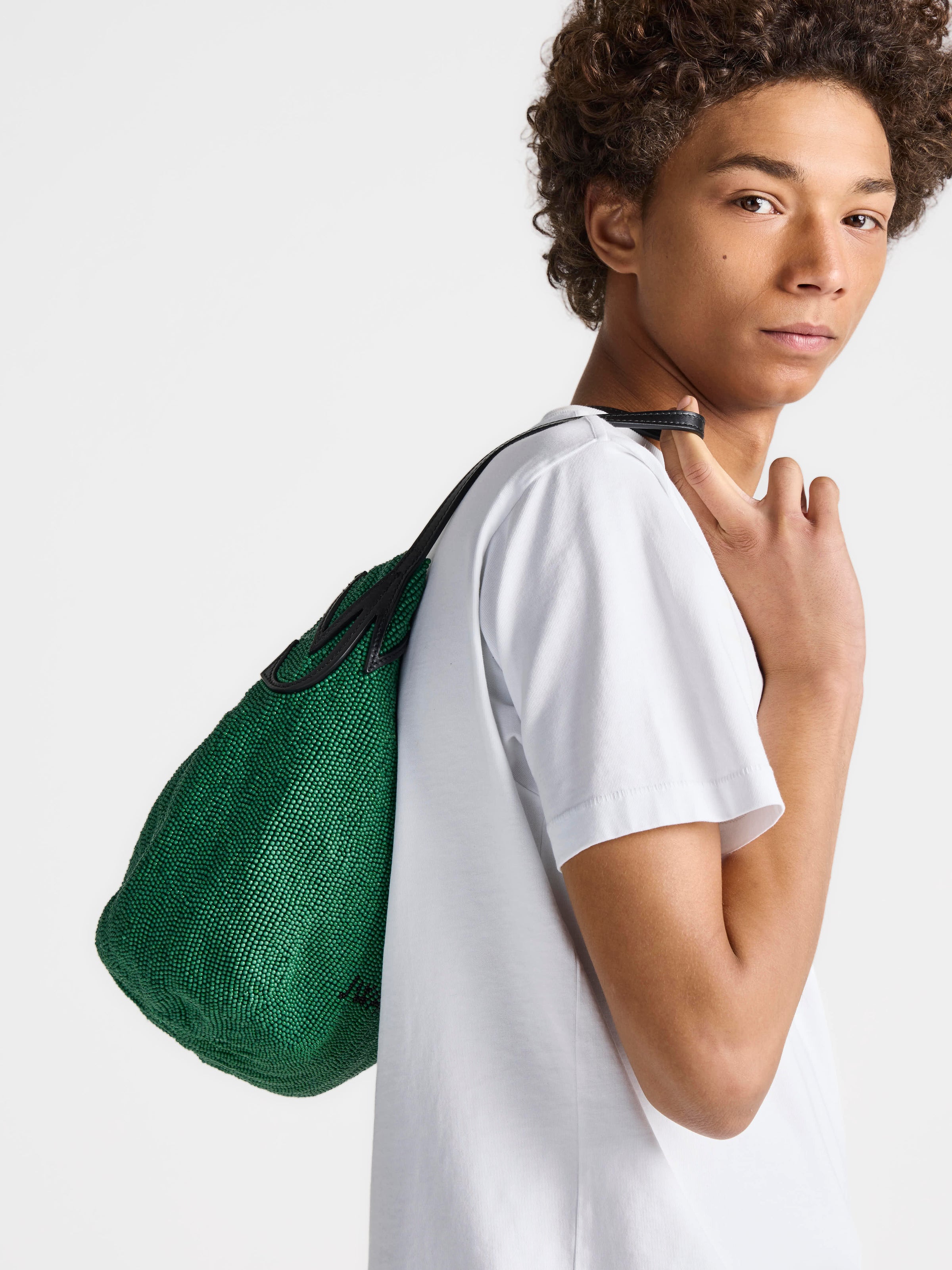 SMALL BEADED BULB BAG IN GREEN