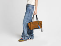 ELONGATED LOAFER CABAS BAG IN CARAMEL SUEDE & BLACK LEATHER