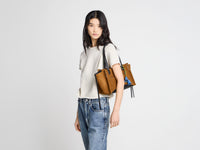 ELONGATED LOAFER CABAS BAG IN CARAMEL SUEDE & BLACK LEATHER