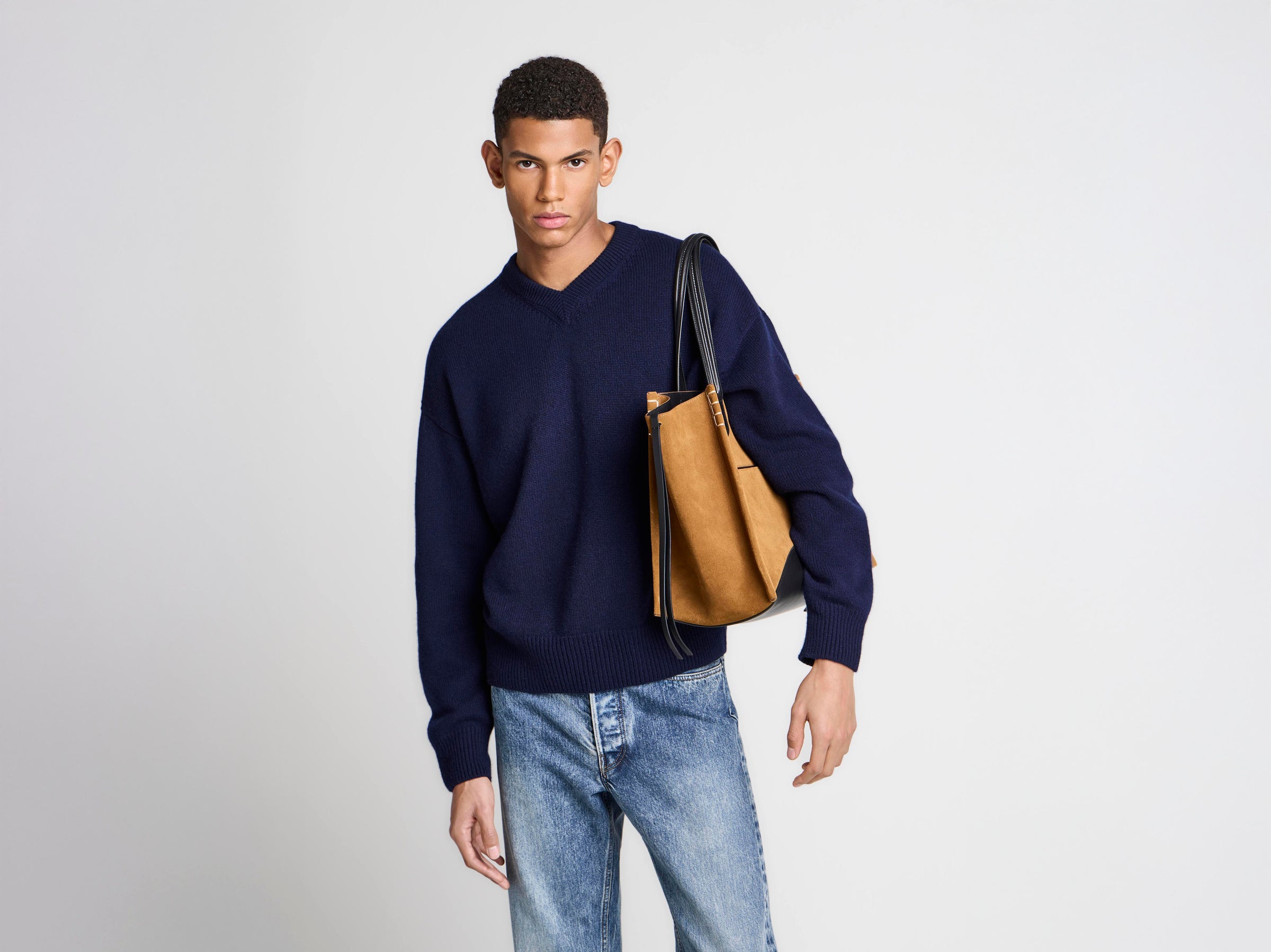 LOAFER CABAS BAG IN CARAMEL SUEDE & BLACK LEATHER