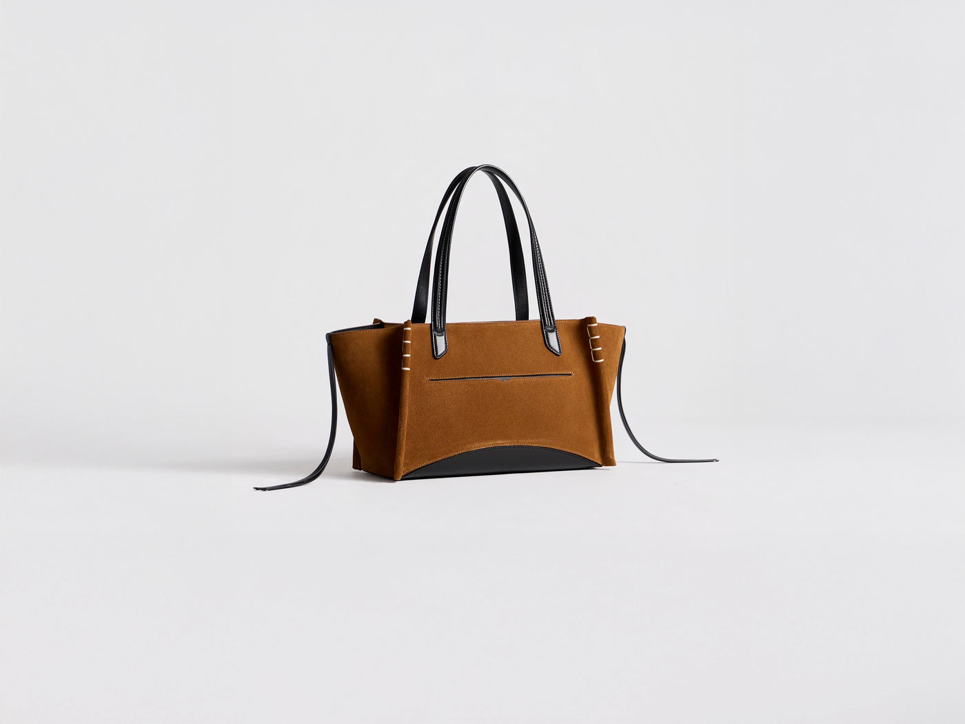 ELONGATED LOAFER CABAS BAG IN CARAMEL SUEDE & BLACK LEATHER