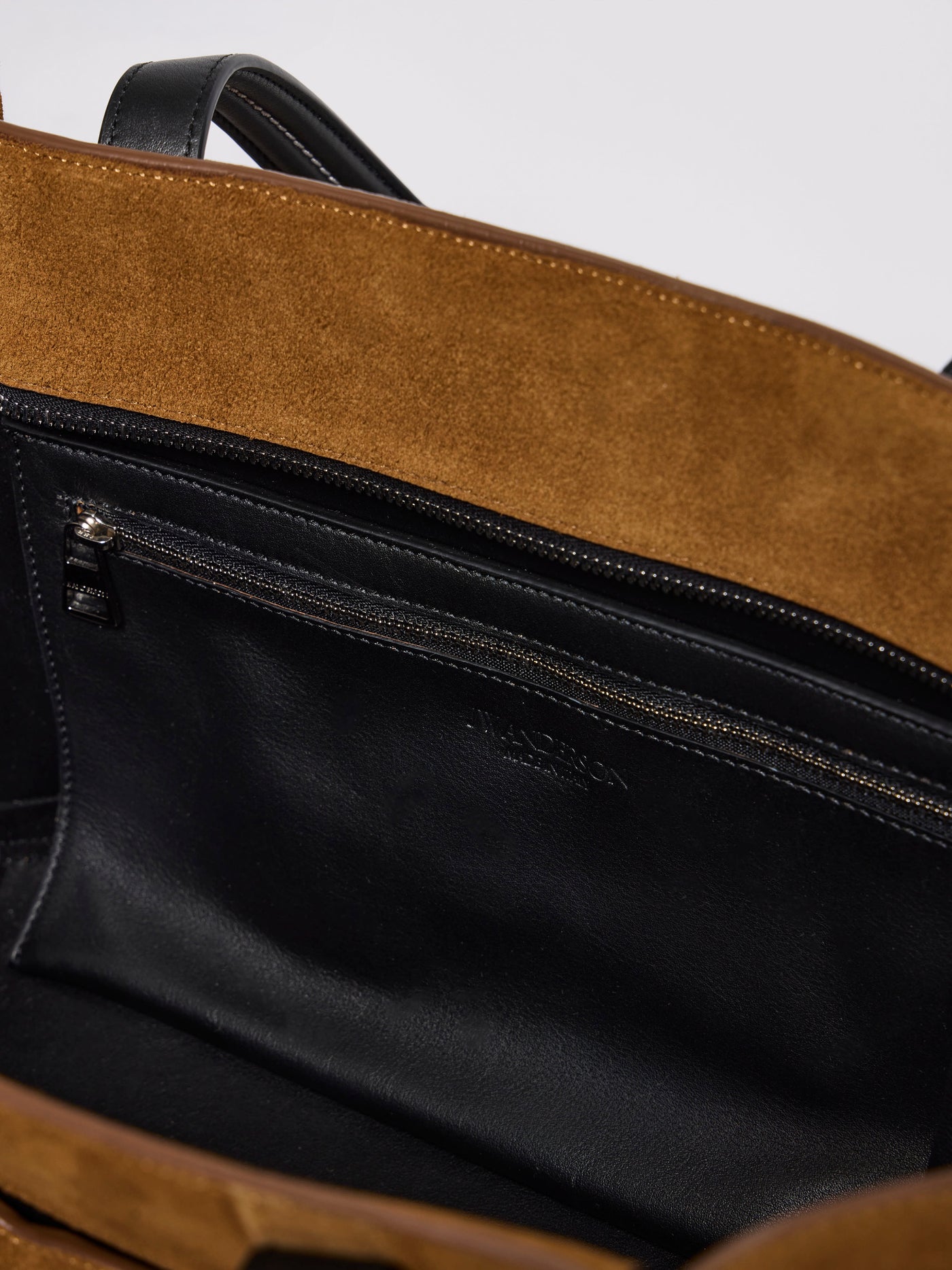 ELONGATED LOAFER CABAS BAG IN CARAMEL SUEDE & BLACK LEATHER