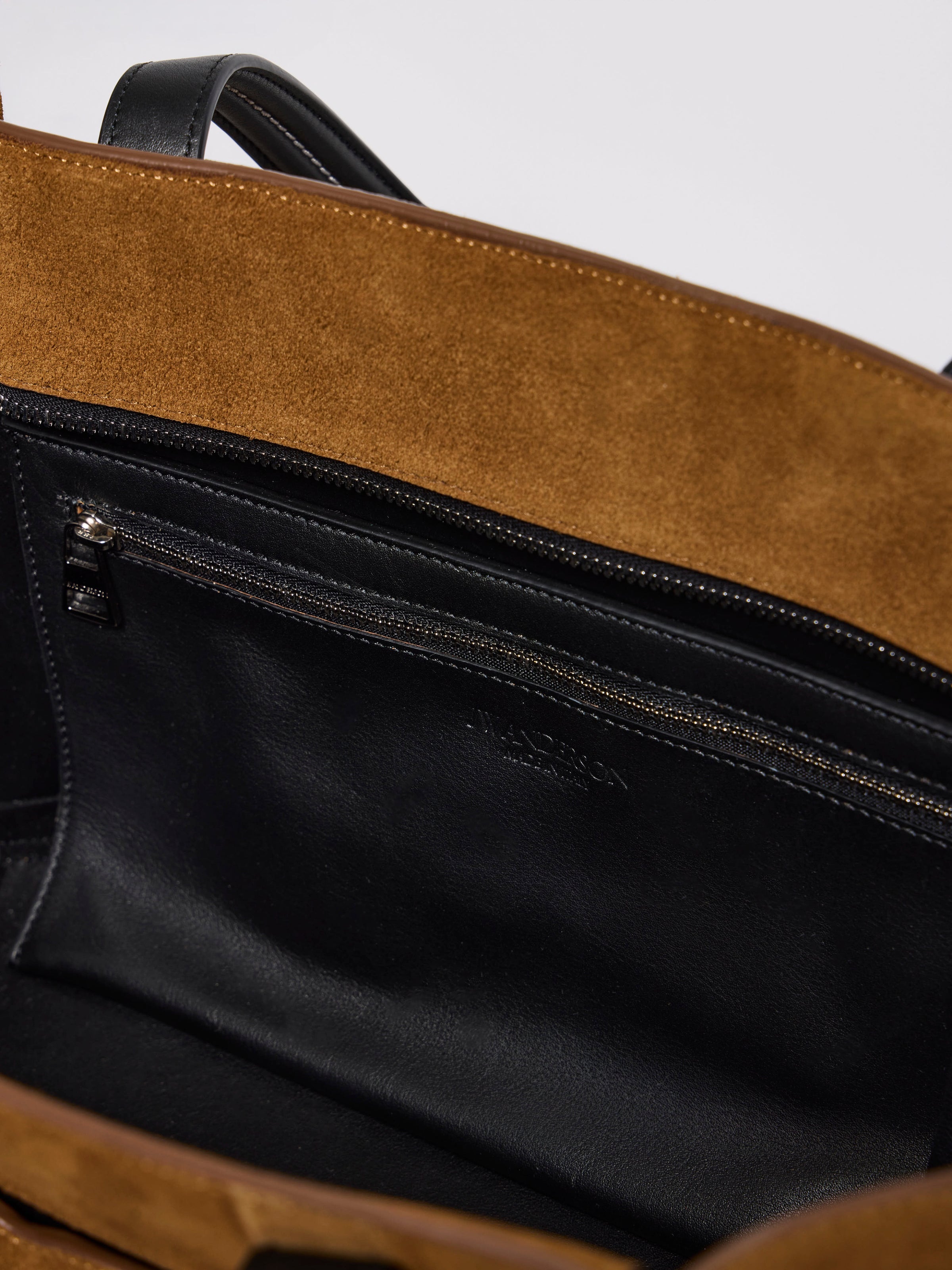ELONGATED LOAFER CABAS BAG IN CARAMEL SUEDE & BLACK LEATHER