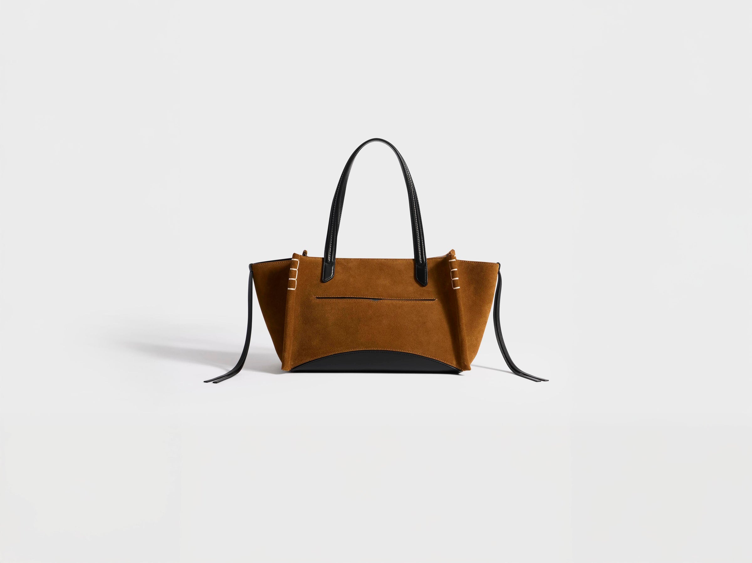 ELONGATED LOAFER CABAS BAG IN CARAMEL SUEDE & BLACK LEATHER