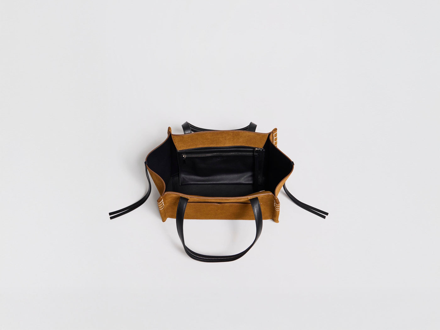 ELONGATED LOAFER CABAS BAG IN CARAMEL SUEDE & BLACK LEATHER
