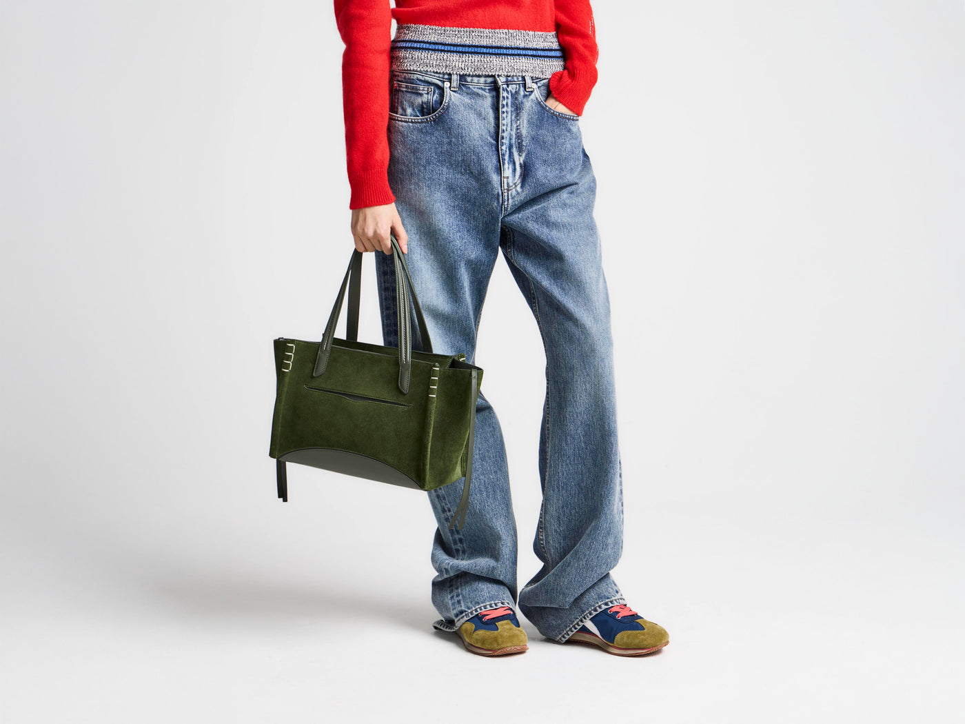 ELONGATED LOAFER CABAS BAG IN KHAKI SUEDE